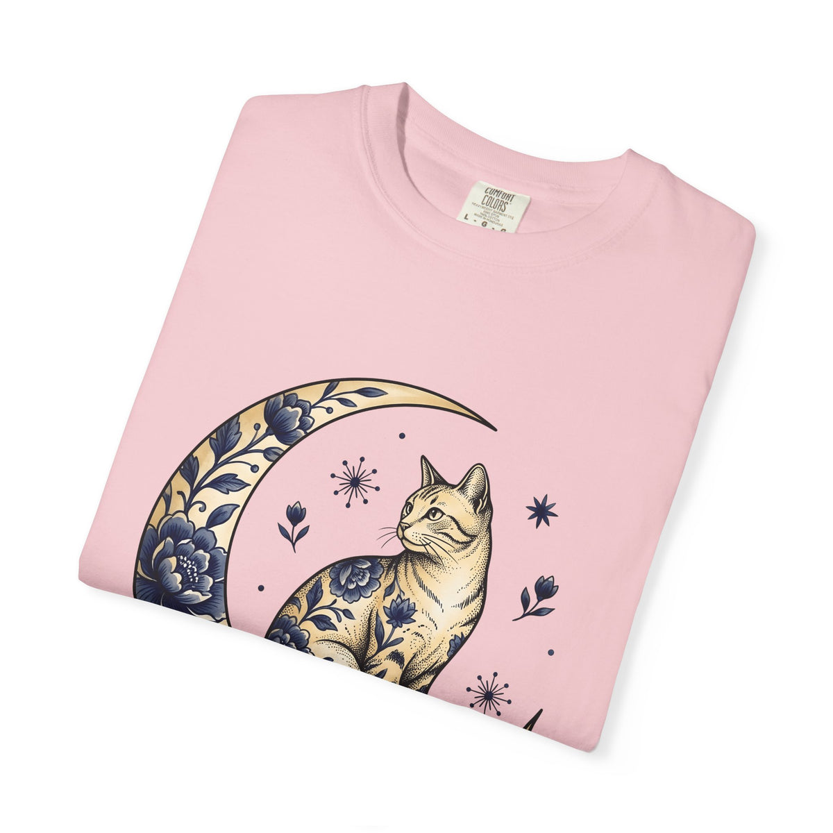 Flower Kitty T-Shirt Cat Astrology Gift Women Hippie T-Shirt Kitty Cat T-Shirt Cat Fan Zodiac Graphic T-Shirt Retro Half Moon T-Shirt