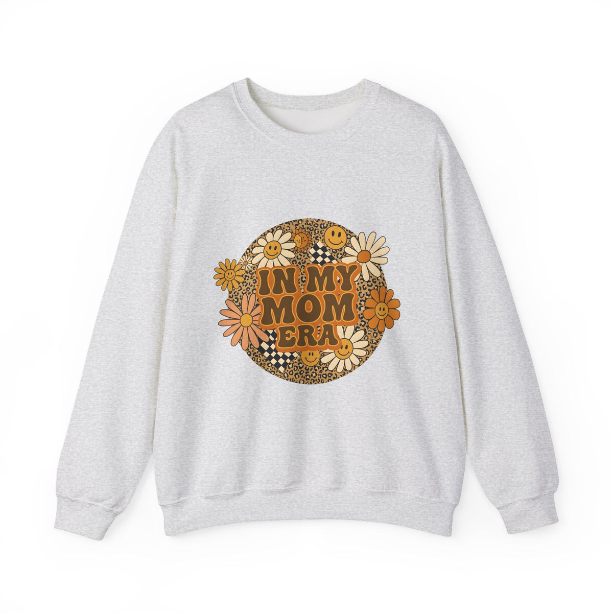 Smiley Flowers Sweatshirt Moms Aesthetic Gift Women Boho Sweatshirt Happy Face Sweatshirt Motherhood Enthusiast Hippie Sweatshirt Visual Design Retro Leopard