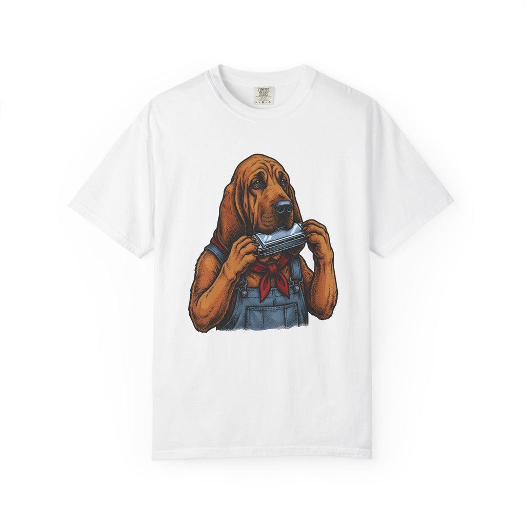 Bloodhound Canine T-Shirt Dog Songs Gift Women Rustic T-Shirt Hound T-Shirt Dog Fan Coonhound Graphic T-Shirt Cartoon Mouth Harp T-Shirt