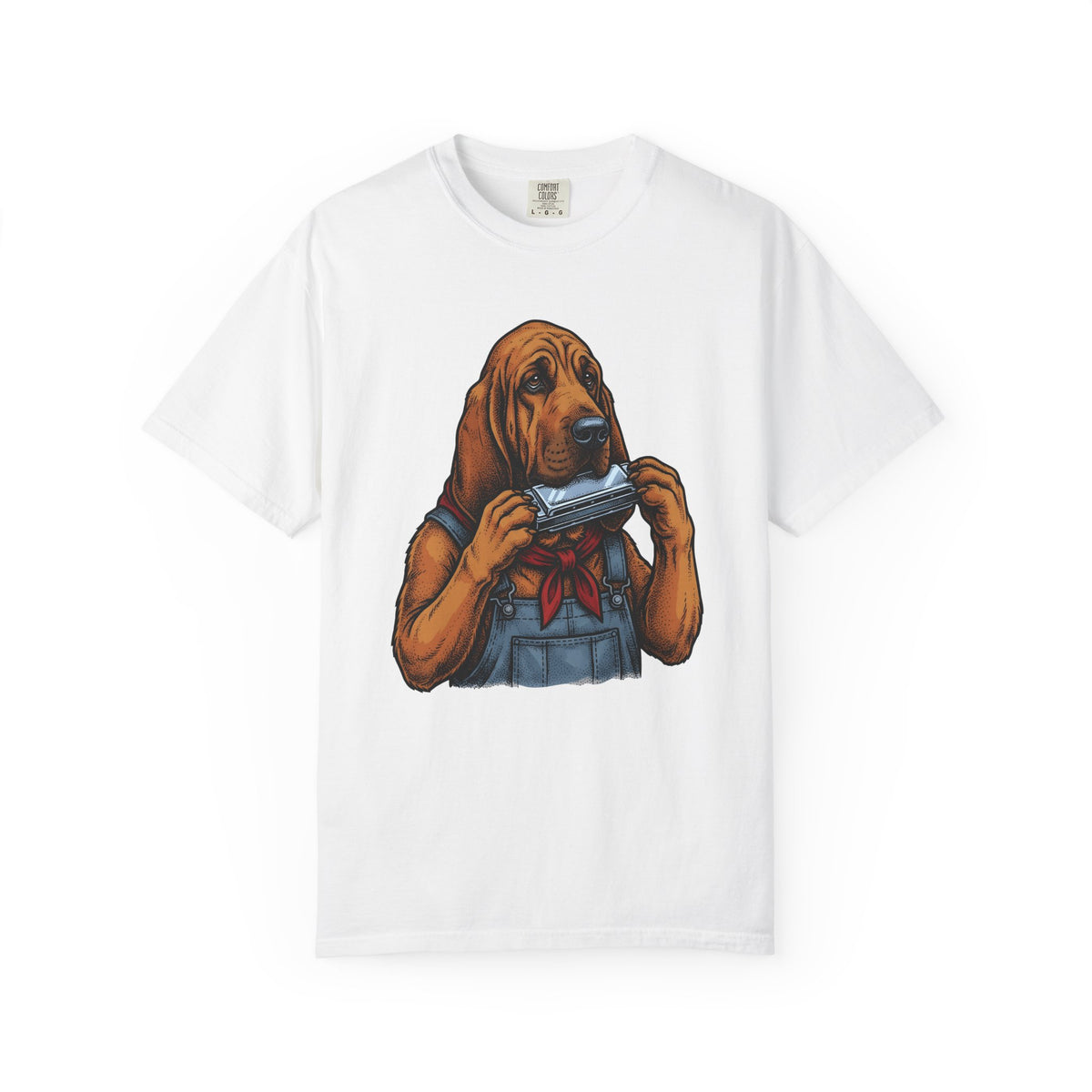 Bloodhound Canine T-Shirt Dog Songs Gift Women Rustic T-Shirt Hound T-Shirt Dog Fan Coonhound Graphic T-Shirt Cartoon Mouth Harp T-Shirt