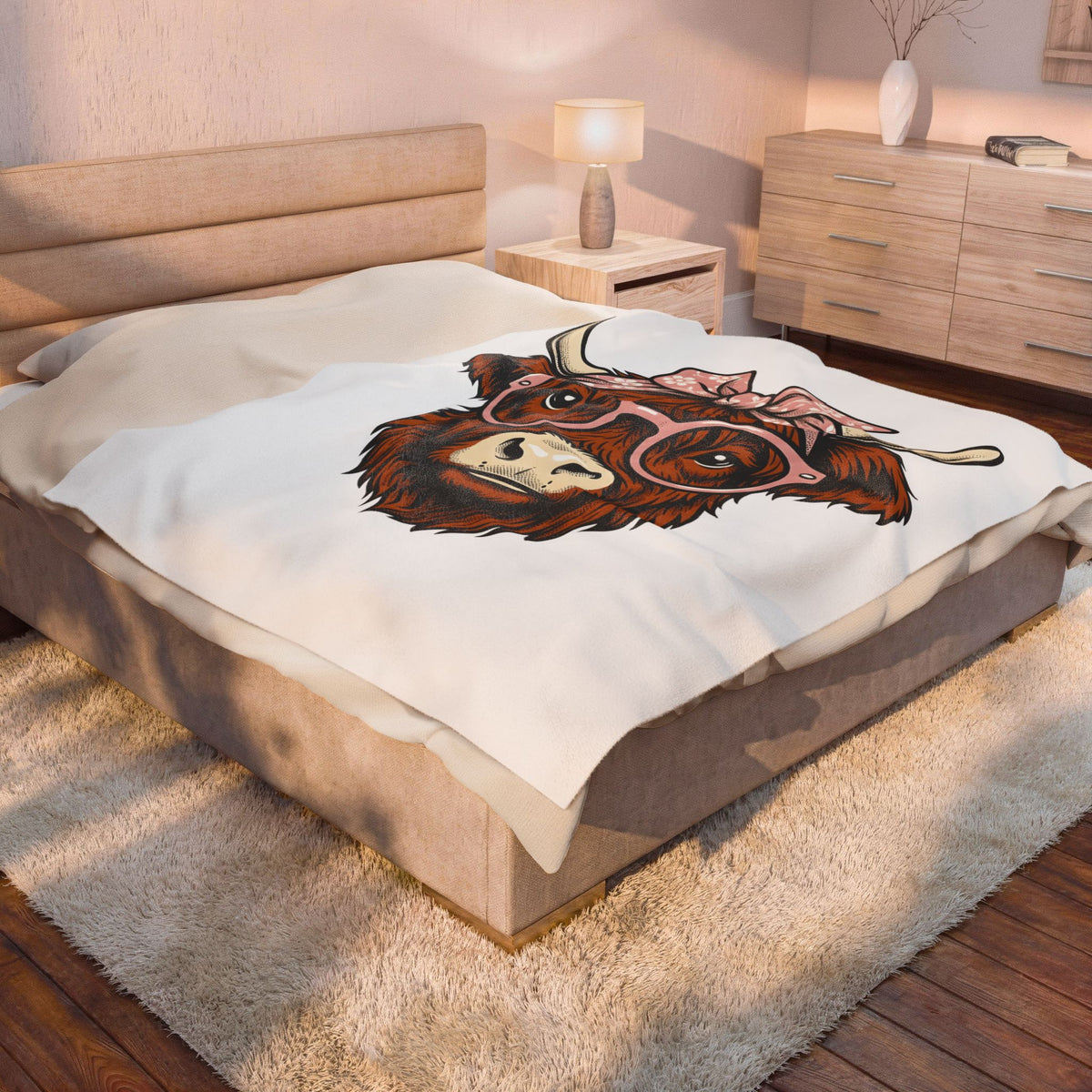 Hairy Cow Blanket Highland Cow Pet Gift Women Sketch Blanket Furry Cow Blanket Highland Cattle Fan Drawing Graphic Blanket Cartoon Shades Blanket