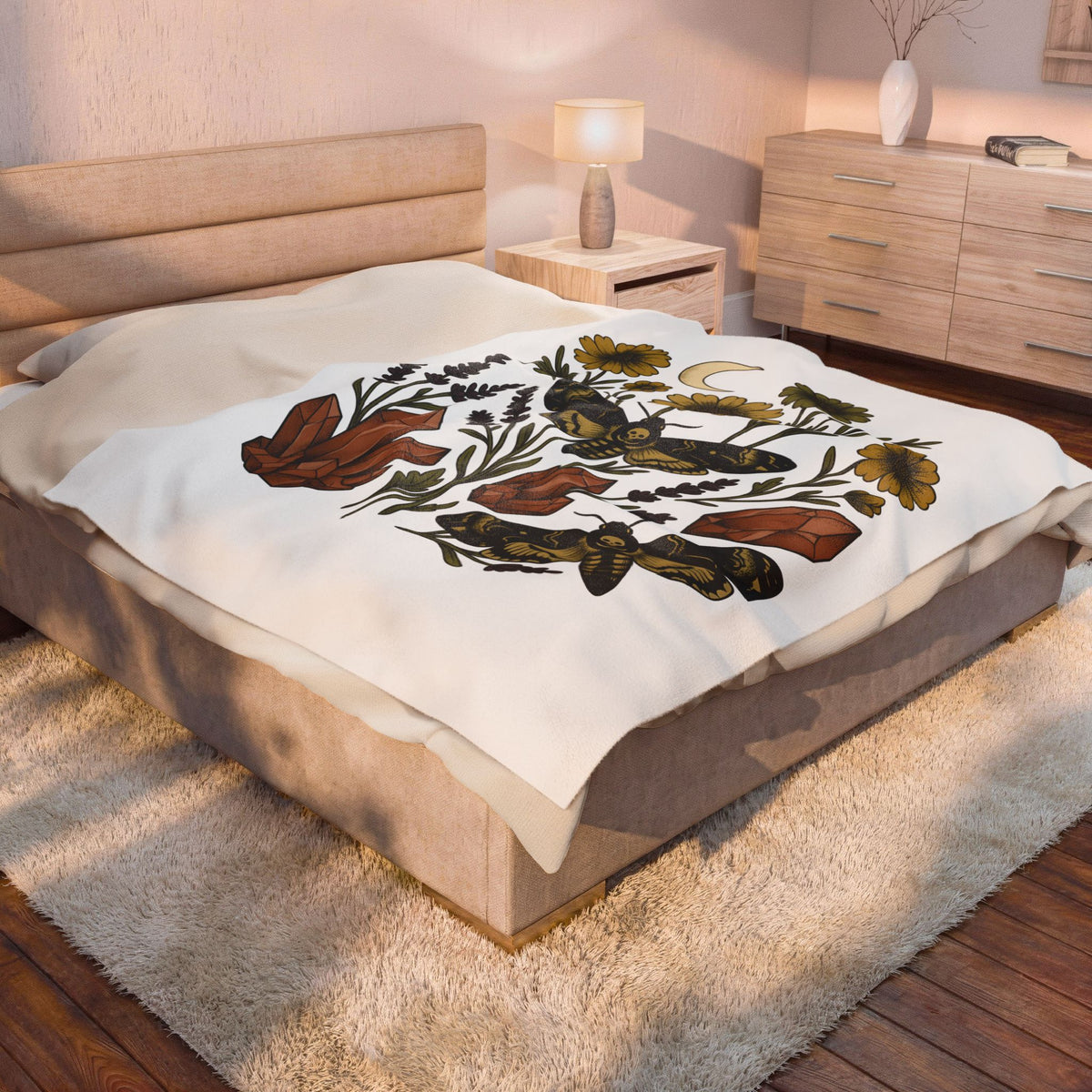 Skull Moth Halloween Magic Gift Hippie Deathshead Moth Spooky Fan Occult Retro Gemstone Blanket