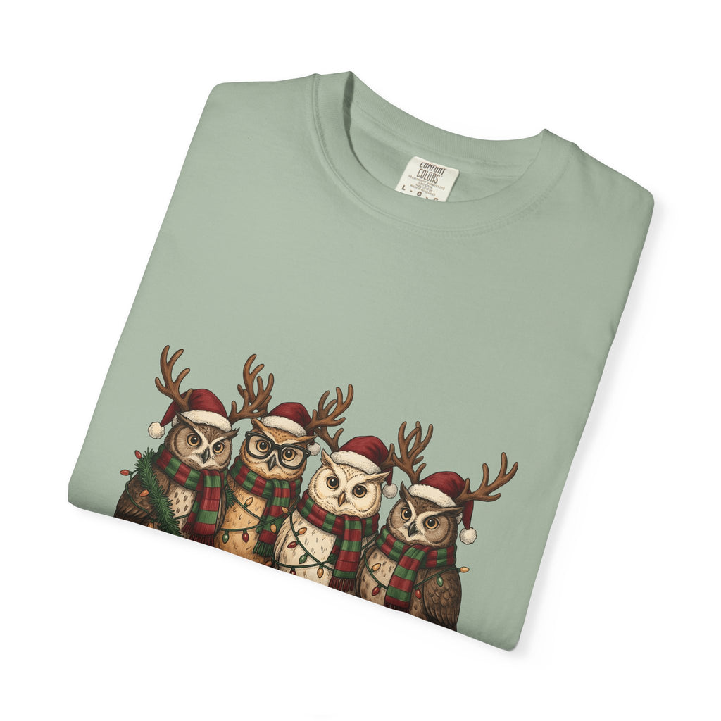 Owl Pack T-Shirt Christmas Pets Gift Women Line Art T-Shirt Owl T-Shirt Xmas Fan Owl Hoot Graphic Illustration Led Lights T-Shirt