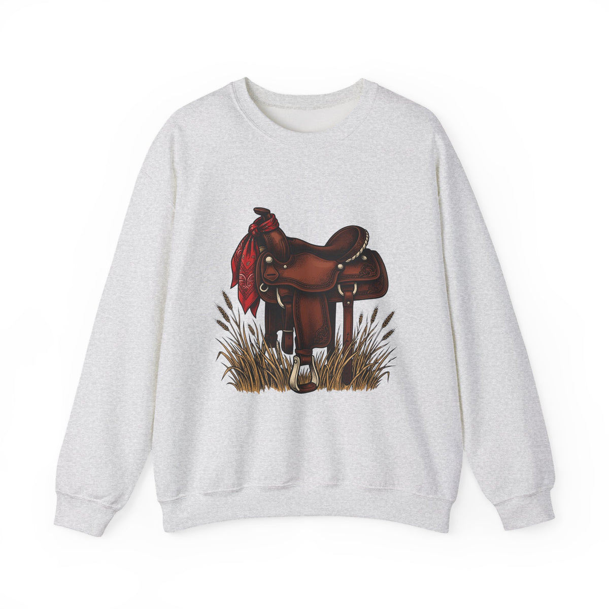 Western Saddle Cowgirl Western Gift Vintage Saddle Cowboy Fan Rodeo Hand Drawn Wheat Sweatshirt