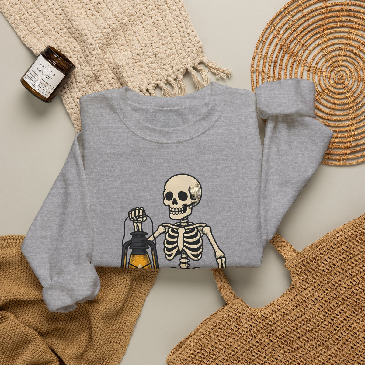 Skeleton Lantern Halloween Spooky Gift Vintage Jack O Lantern Horror Fan Creepy Hand Drawn Sweatshirt
