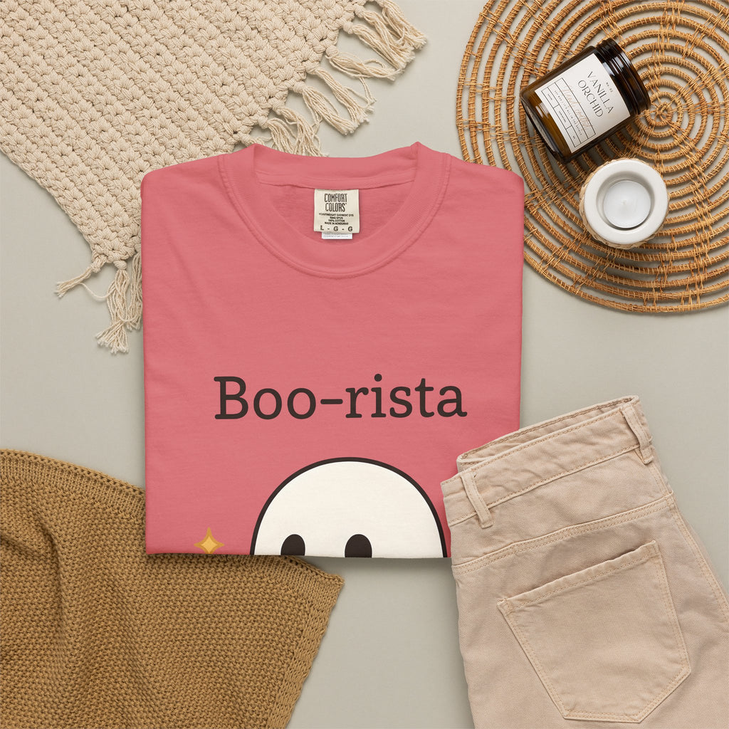 Ghost Barista T-Shirt Coffee Halloween Gift Women Cute T-Shirt Specter T-Shirt Coffee Fan Kawaii T-Shirt Spooky Graphic Cartoon Coffee T-Shirt T-Shirt