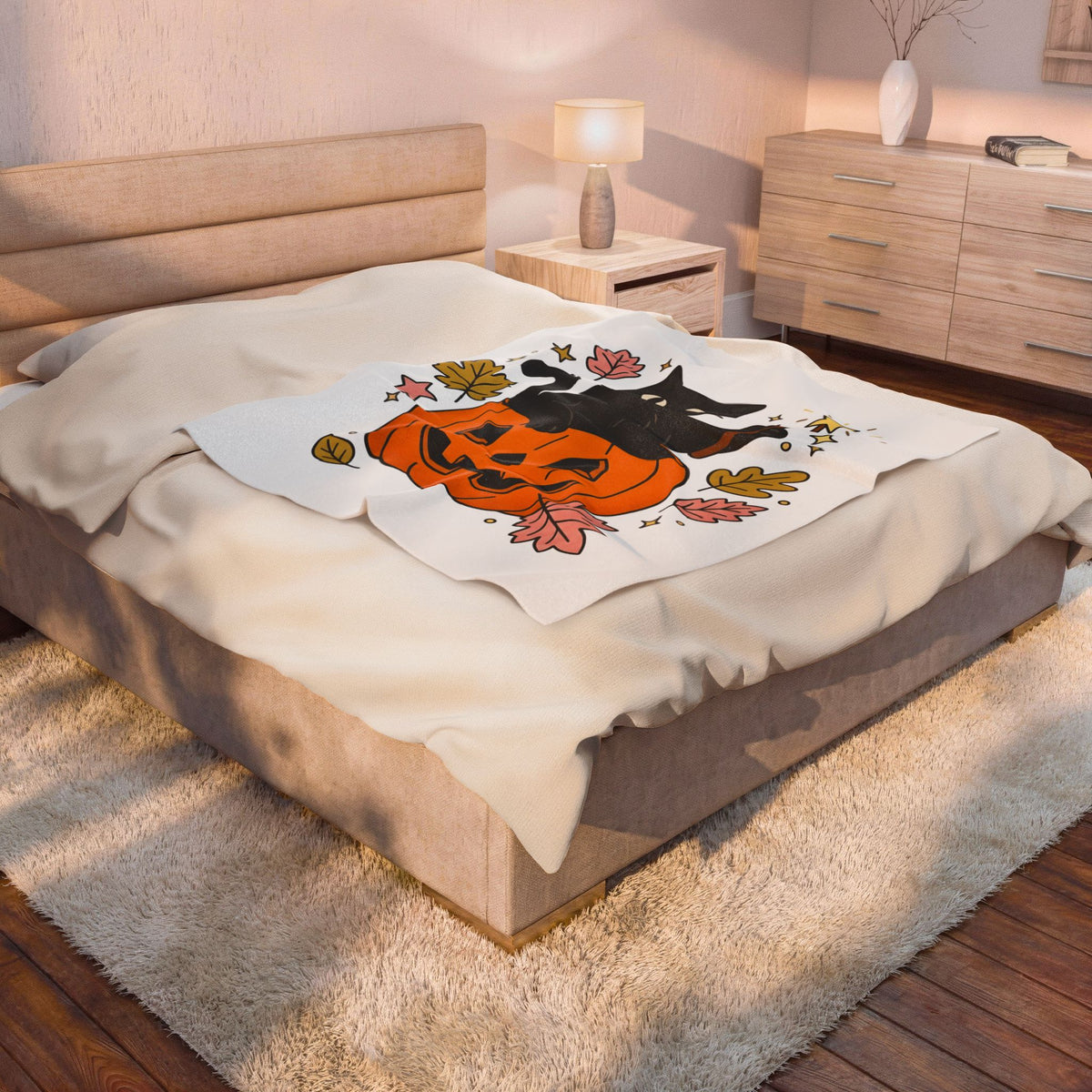 Black Cat Pumpkin Blanket Halloween Cat Gift Women Cute Blanket Cat Blanket Horror Fan Kawaii Blanket Feline Graphic Hand Drawn Magic Wand Blanket