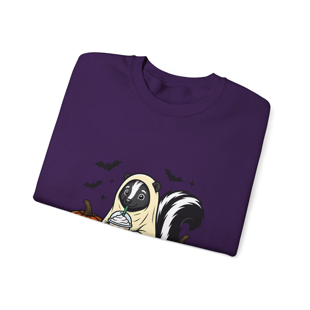 Skunk Ghost Sweatshirt Halloween Animal Gift Women Cartoon Sweatshirt Specter Sweatshirt Horror Fan Spooky Sweatshirt Creature Graphic Vintage Pumpkin Sweatshirt