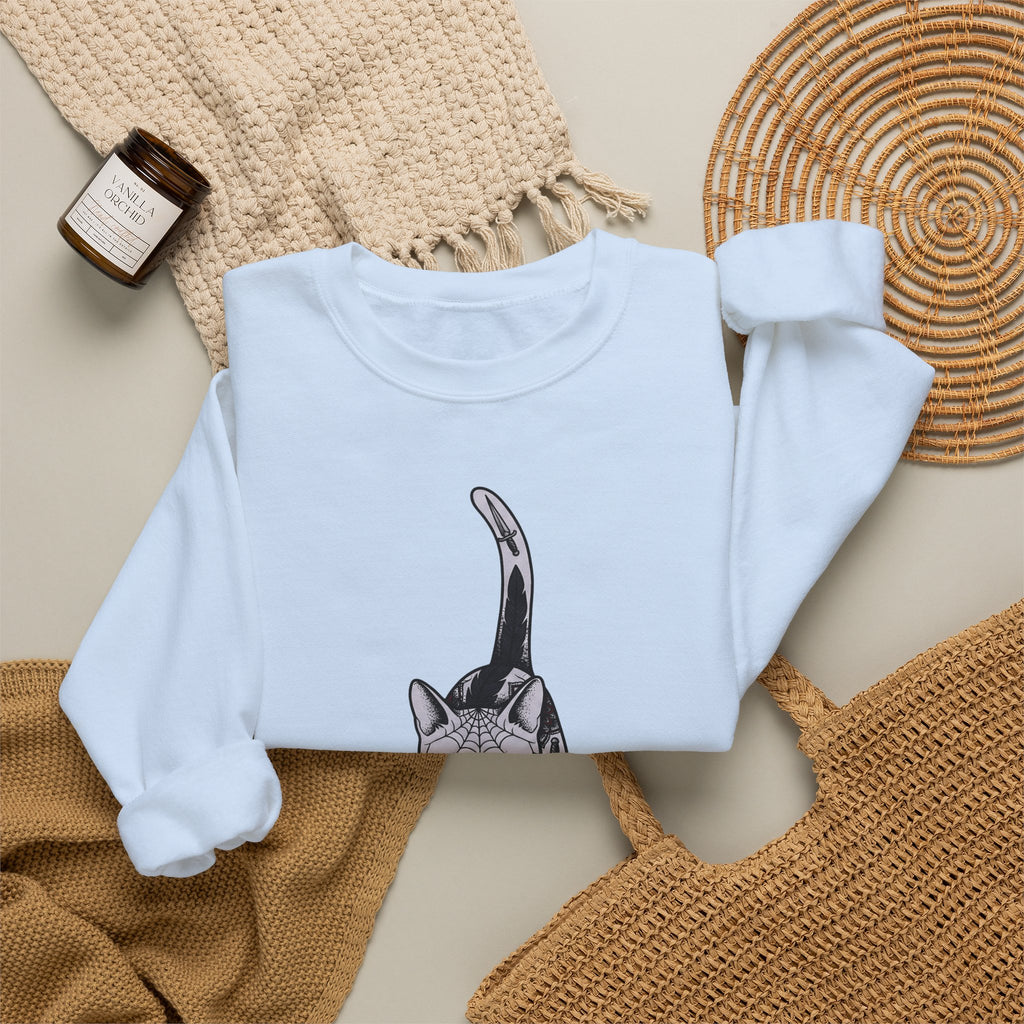 Cat Tattoo Sweatshirt Cat Blossoms Gift Women Gypsy Sweatshirt Cat Sweatshirt Cat Fan Feline Sweatshirt Bohemian Graphic Floral Design Line Art Motif Sweatshirt