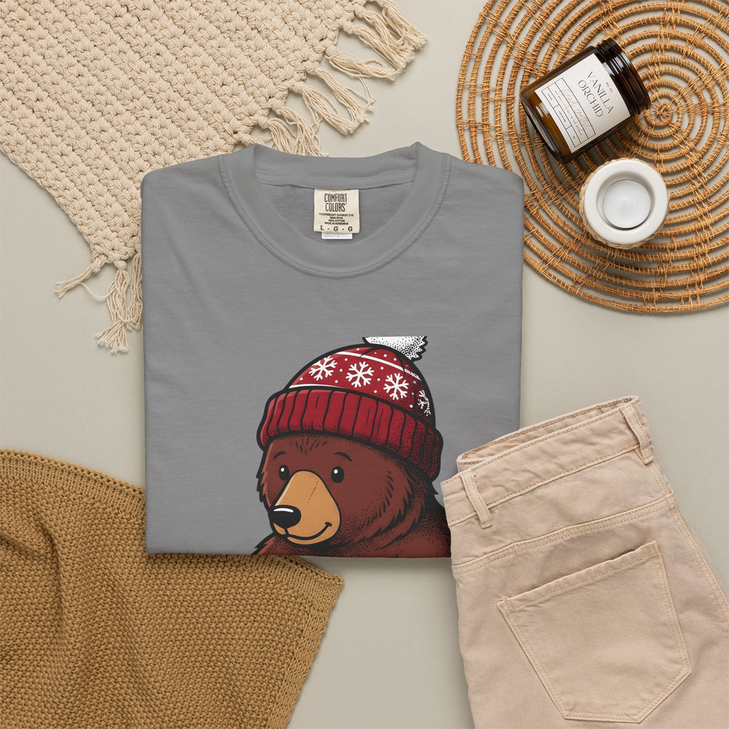 Bear Snow Globe T-Shirt Animals Holiday Gift Women Cute T-Shirt Snow Globe T-Shirt Wildlife Fan Cartoon T-Shirt Christmas Graphic Hand Drawn Winter