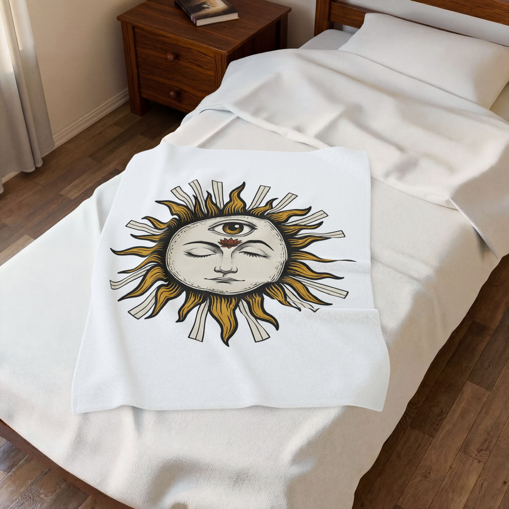 Sun Head Blanket Celestial Metaphysical Gift Women Hippie Blanket Solar Head Blanket Galaxy Fan Cosmic Blanket Bohemian Blanket Spiritual Graphic Retro