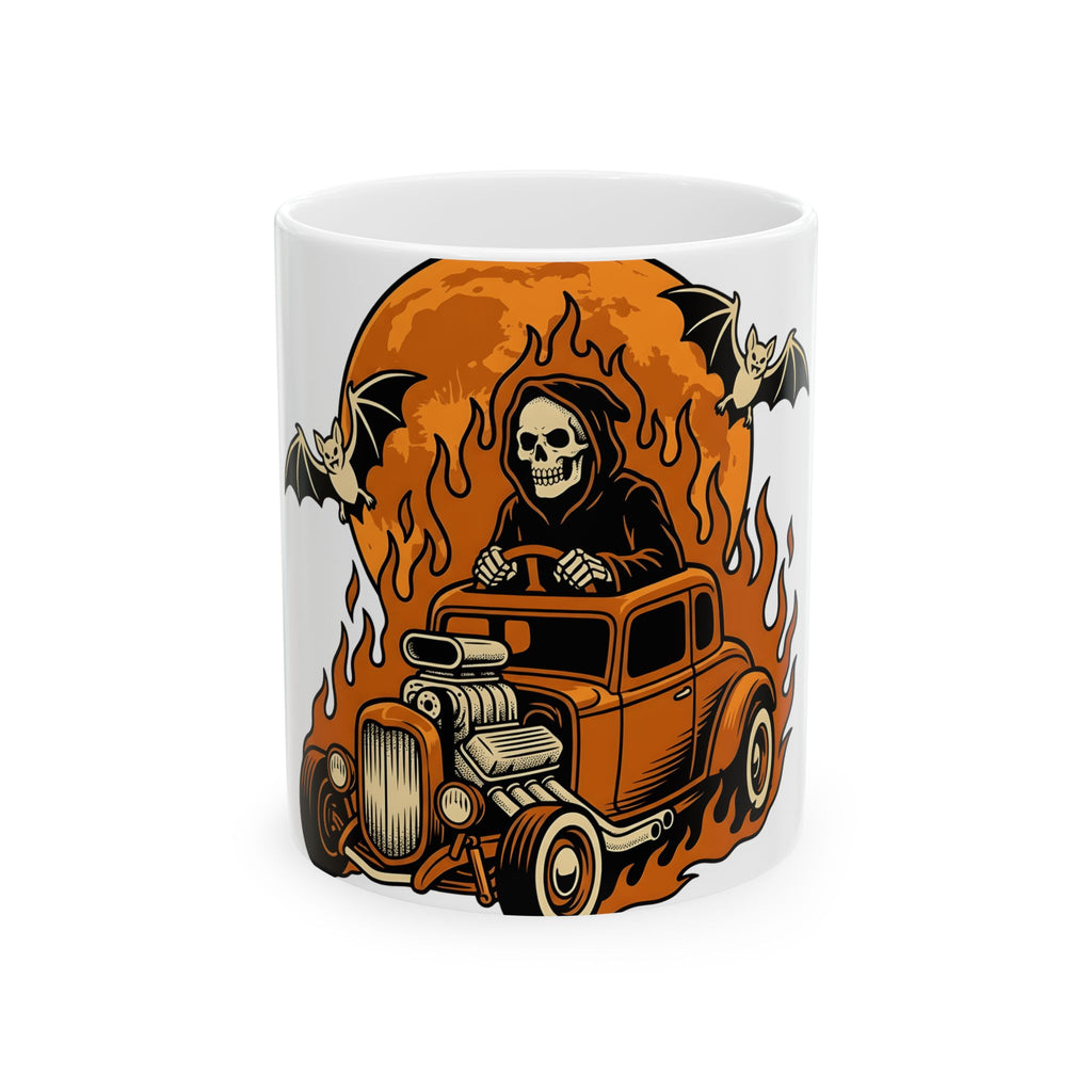 Skull Car Mug Halloween Car Gift Women Graphic Mug Hot Rod Mug Halloween Fan Typography Mug Automobile Graphic Retro Flying Bats