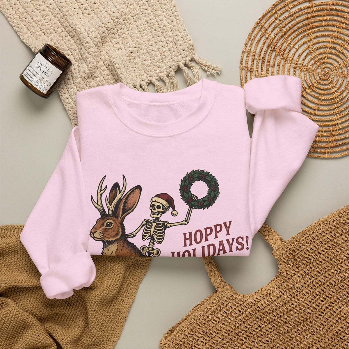 Jackalope Skull Sweatshirt Christmas Jokes Gift Women Antique Sweatshirt Rabbit Skull Sweatshirt Xmas Fan Vintage Sweatshirt Pun Graphic Doodle Circle Sweatshirt