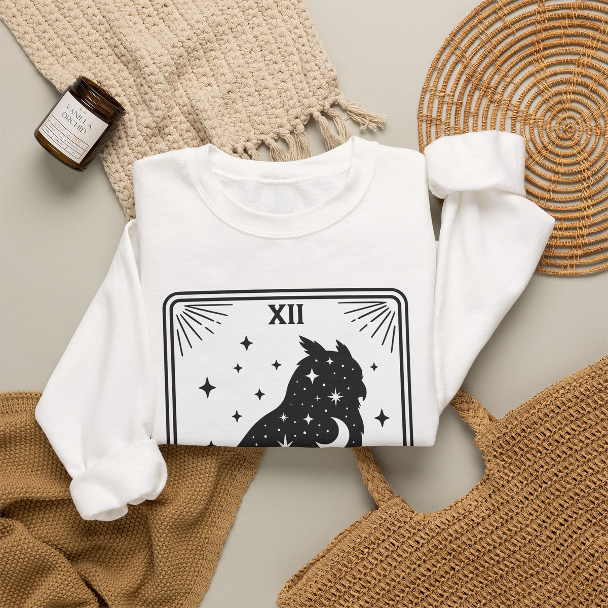 Owl Silhouette Sweatshirt Boho Chic Tarot Gift Women Celestial Sweatshirt Hoot Sweatshirt Bohemian Fan Mystical Sweatshirt Oracle Graphic Vintage Stars Sweatshirt