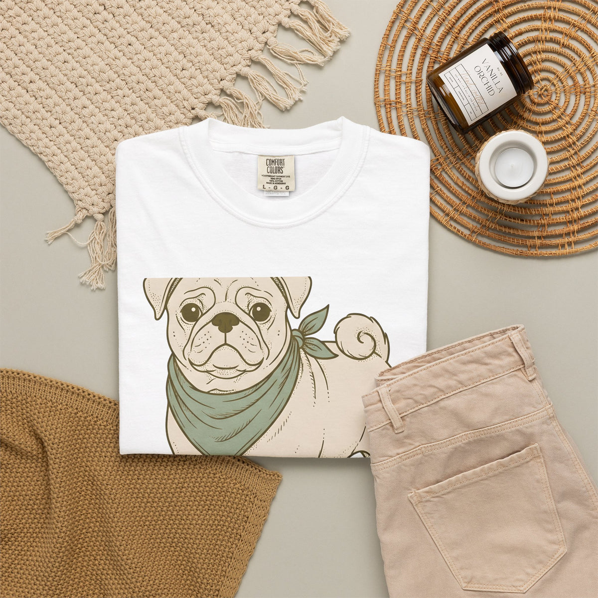 Pug Dog T-Shirt Dog Pets Gift Women Hand Drawn T-Shirt Puggle T-Shirt Dog Fan Mop Dog Graphic Pet Design Illustration Minimalist Bandana T-Shirt