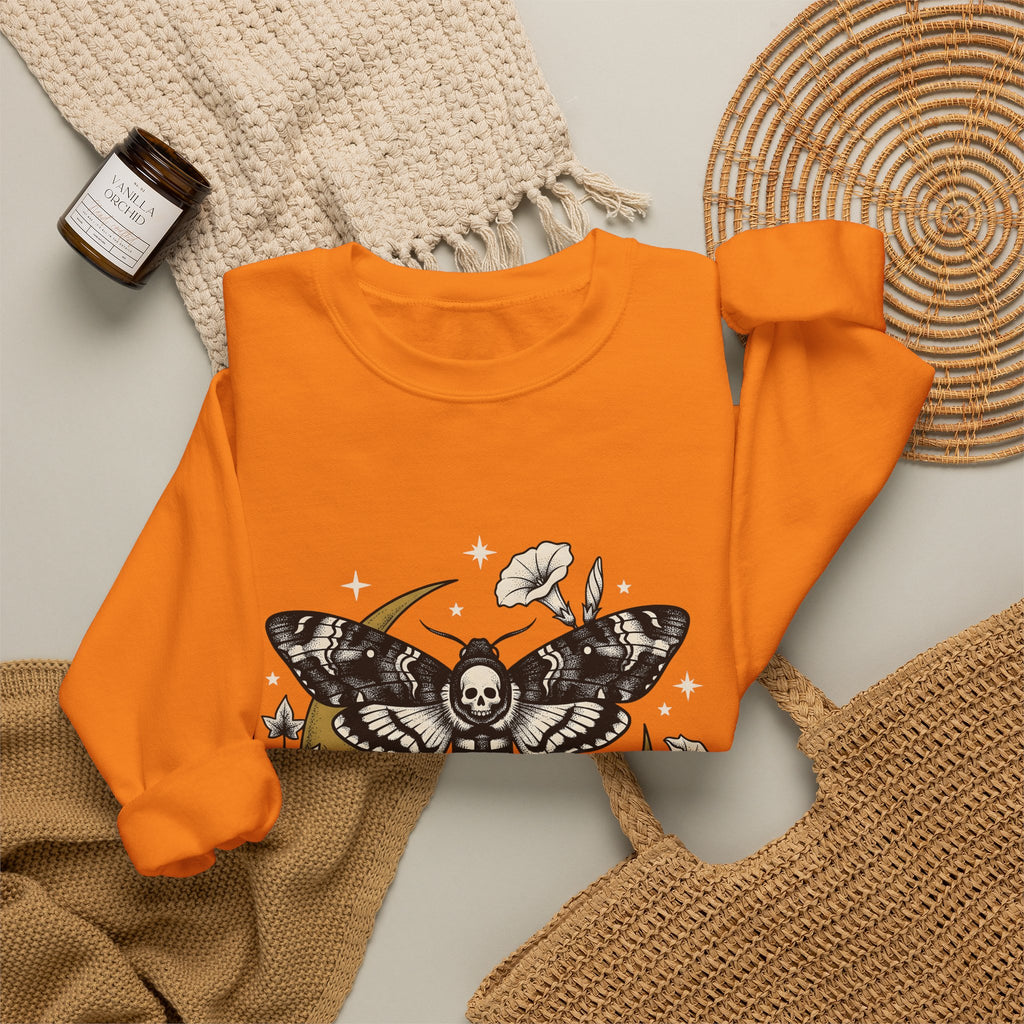 Skull Moth Sweatshirt Halloween Dark Gift Women Tribal Sweatshirt Deathshead Moth Sweatshirt Horror Fan Primitive Sweatshirt Gothic Graphic Retro Half Moon