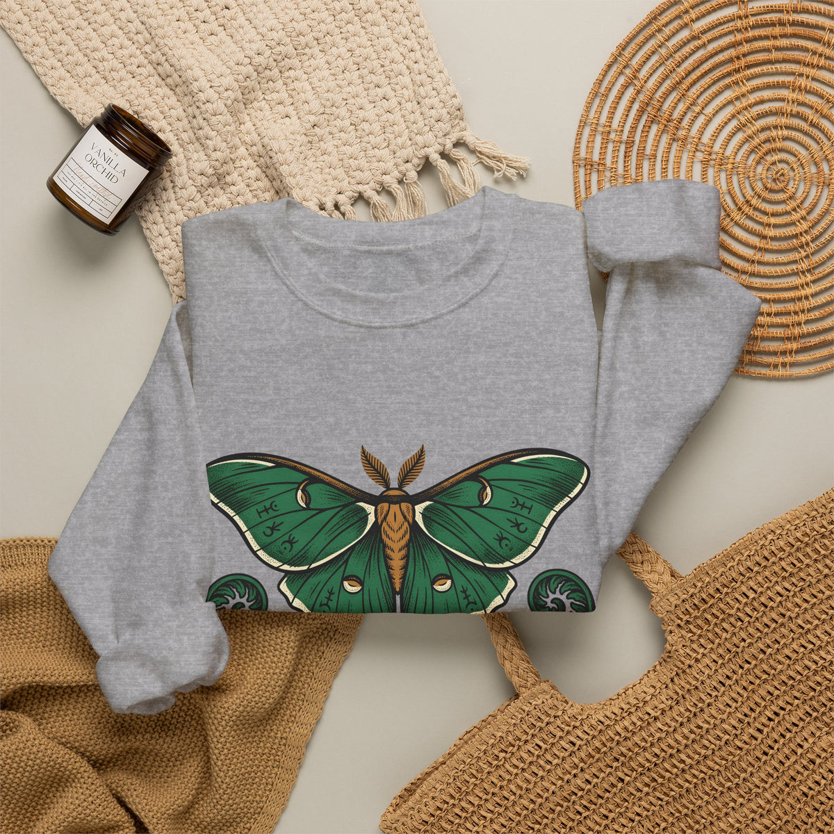 Luna Bug Sweatshirt Boho Chic Environment Gift Women Antique Sweatshirt Firefly Sweatshirt Bohemian Fan Vintage Sweatshirt Eco Graphic Line Art Greenery Sweatshirt