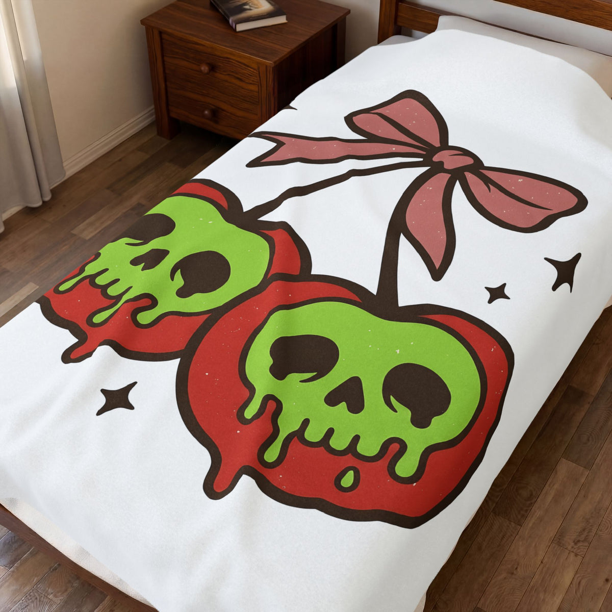 Skull Cherry Blanket Halloween Eerie Gift Women Fun Blanket Sugar Skull Blanket Spooky Fan Cartoon Blanket Dark Graphic Bow Tie Blanket