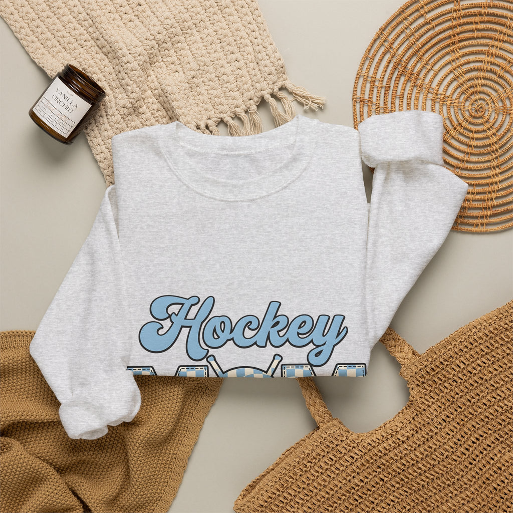 Hockey Puck Sweatshirt Hockey Mom Sports Gift Women Retro Sweatshirt Puck Sweatshirt Hockey Fan Vintage Sweatshirt Athletic Graphic Checkered Hockey Sticks