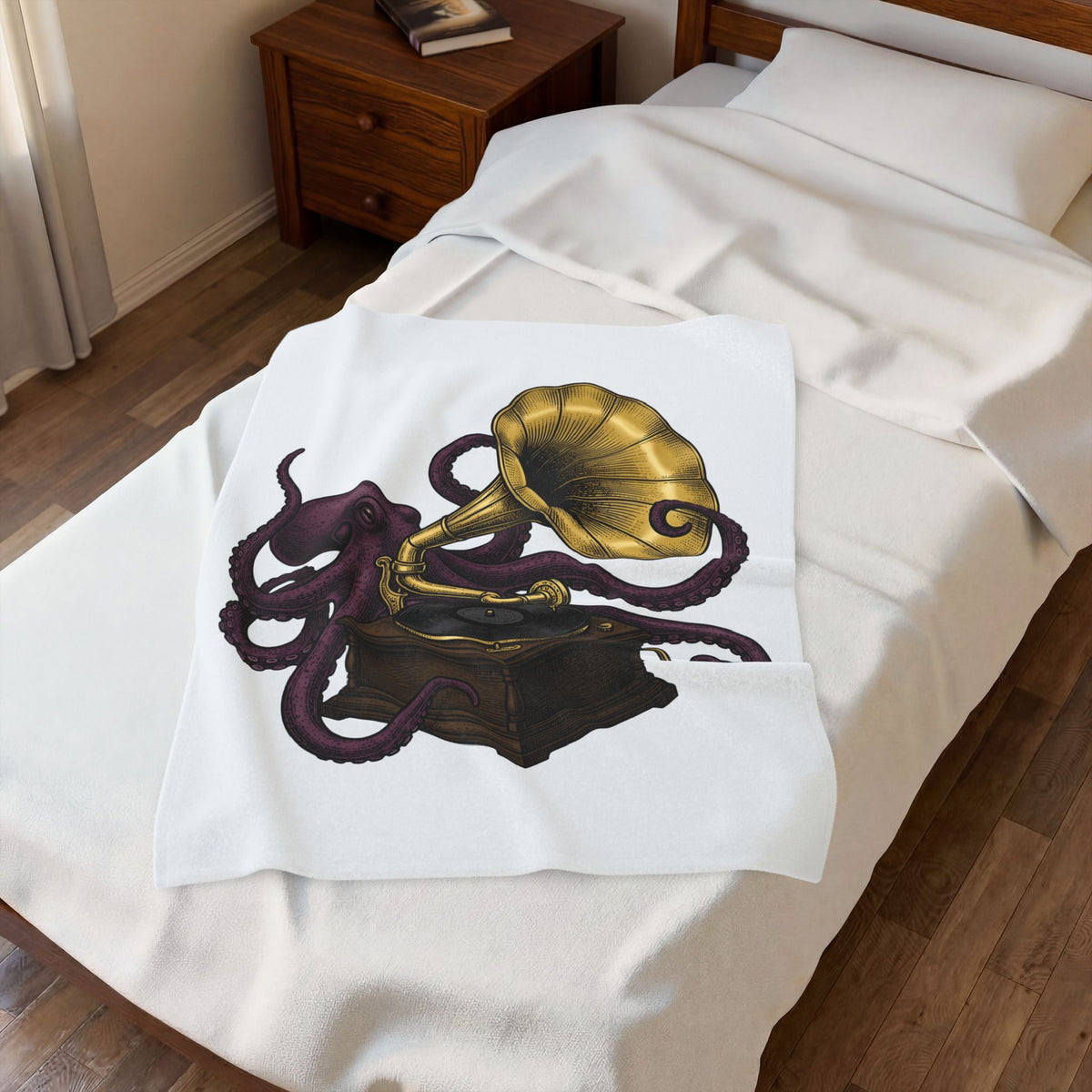 Octopus Phonograph Blanket Animal Sound Gift Women Classic Blanket Gramophone Blanket Pet Fan Retro Blanket Audio Graphic Doodle Music Player