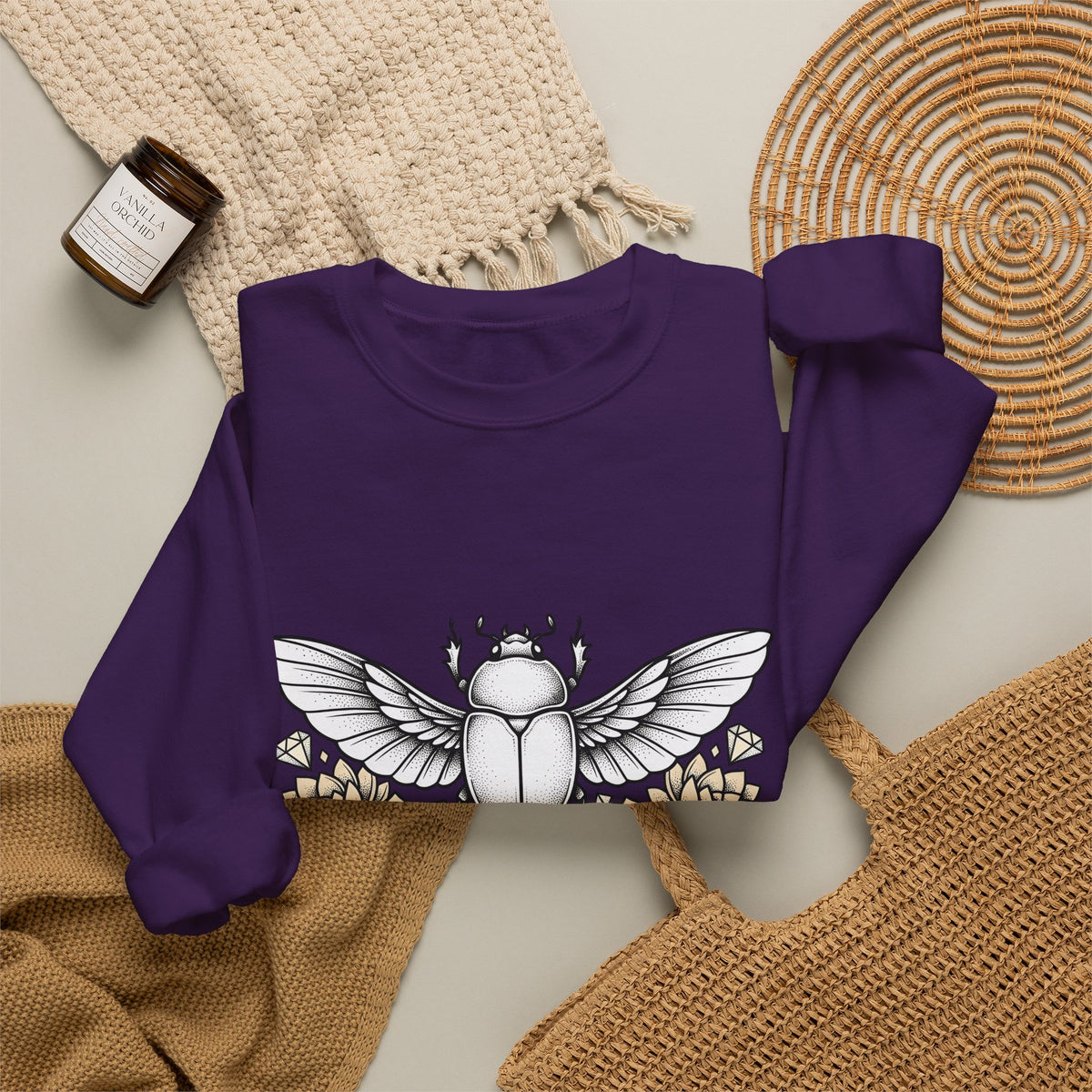 Scarab Bug Sweatshirt Boho Chic Wildlife Gift Women Sketch Sweatshirt Beetle Sweatshirt Hippie Fan Hand Drawn Sweatshirt Wildlife Graphic Modern Cactus Flowers