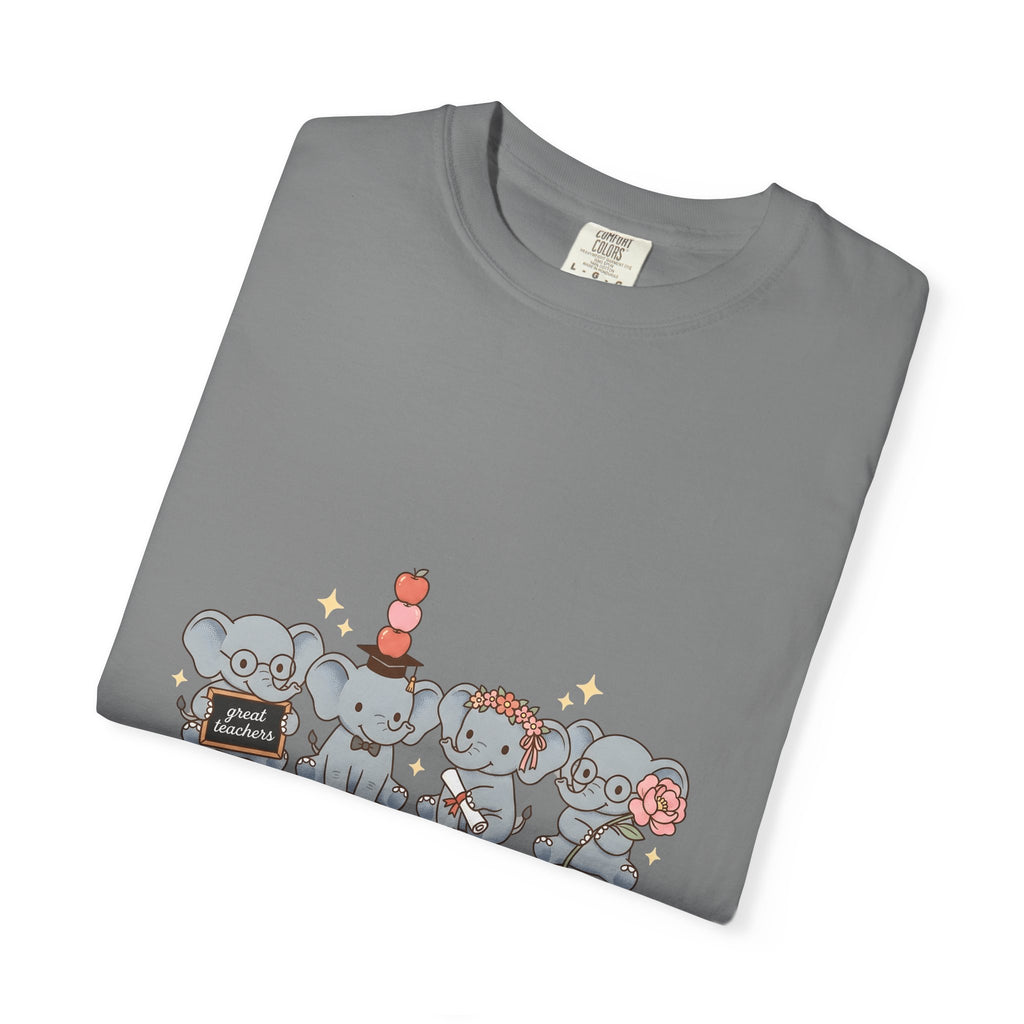Elephant Group T-Shirt Teacher Graduation Gift Women Cute T-Shirt Herd T-Shirt Educator Enthusiast Cartoon T-Shirt Graduate Graphic Hand Drawn