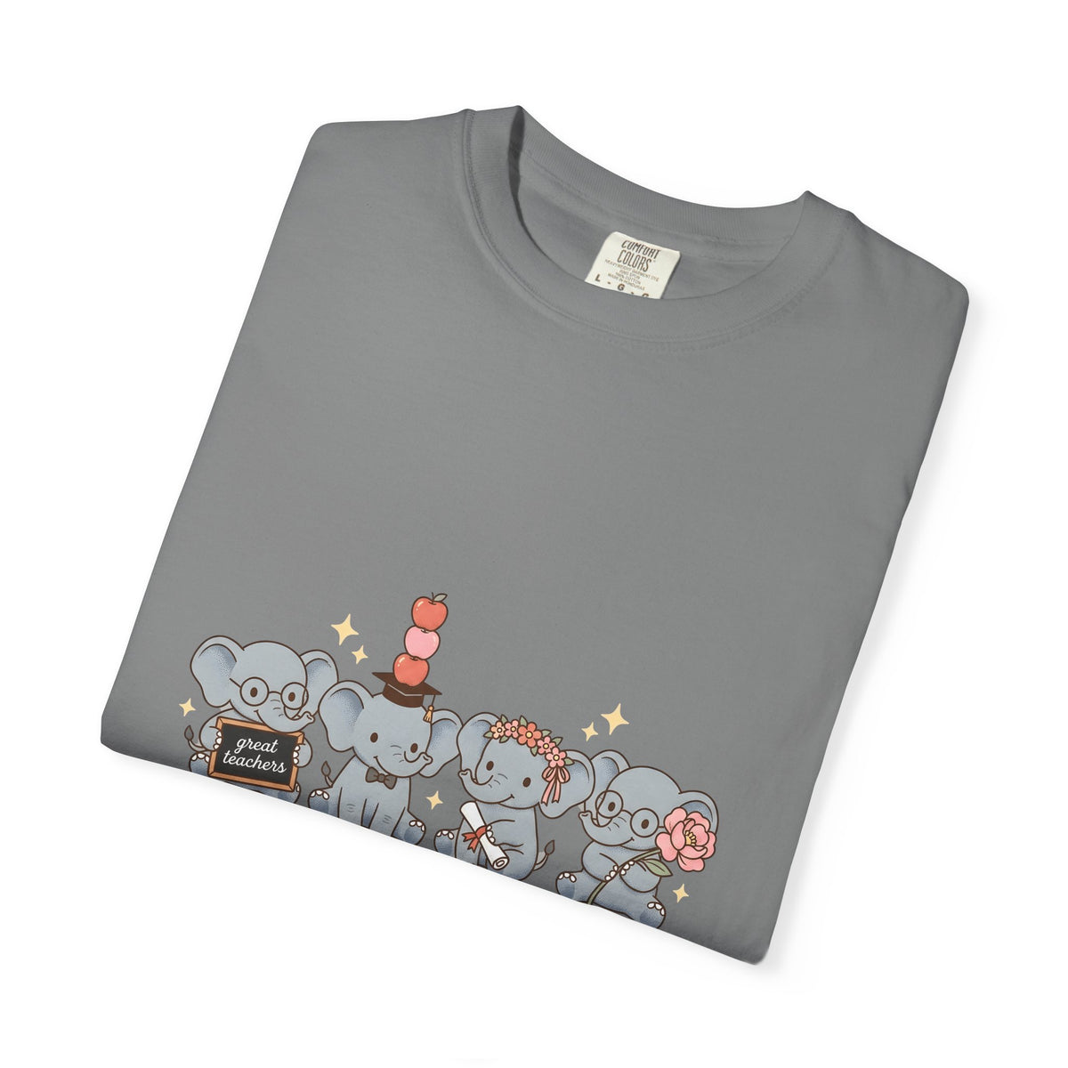 Elephant Group T-Shirt Teacher Graduation Gift Women Cute T-Shirt Herd T-Shirt Educator Enthusiast Cartoon T-Shirt Graduate Graphic Hand Drawn
