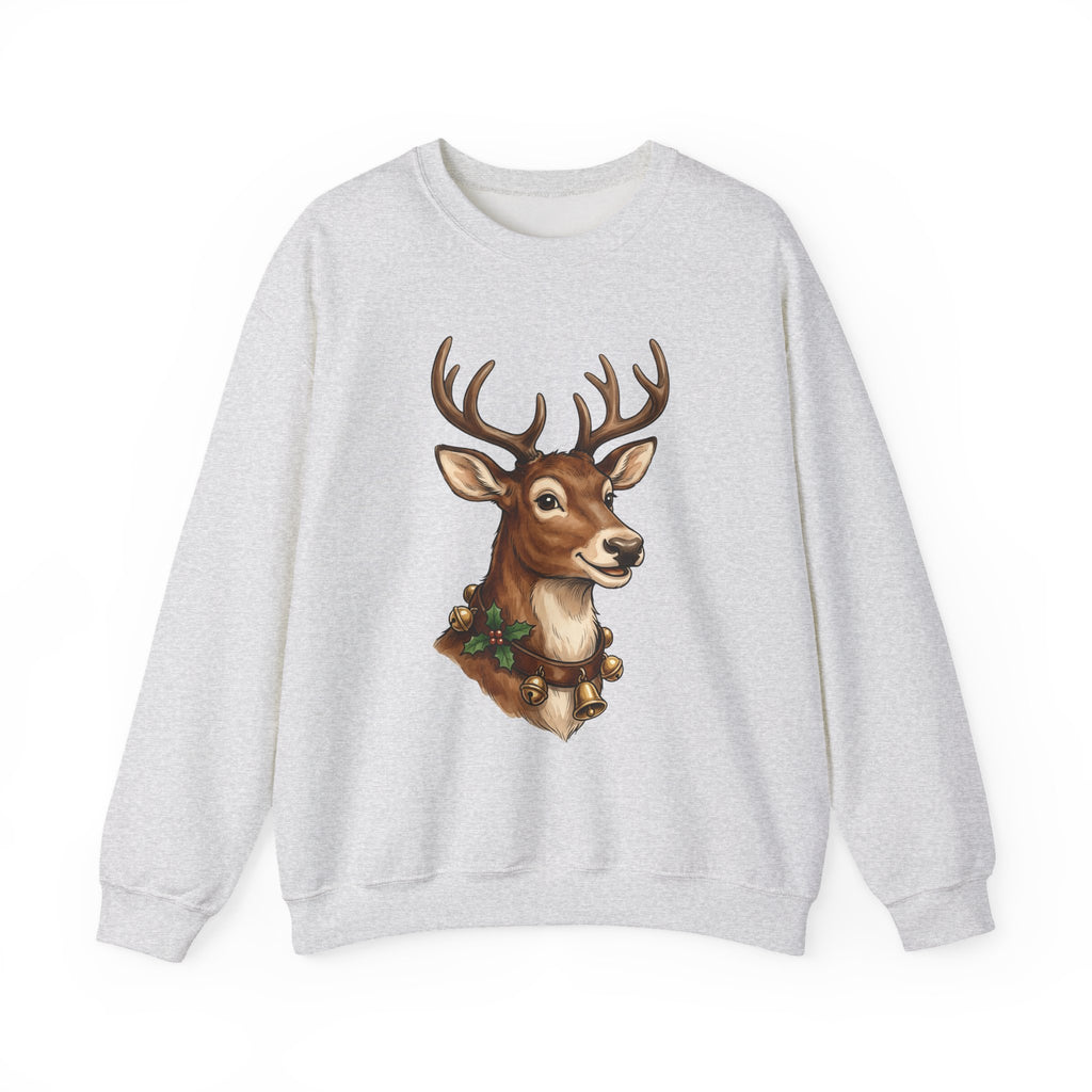Stag Christmas Fauna Gift Cartoon Deer Xmas Fan Reindeer Hand Painted Holiday Bells Sweatshirt