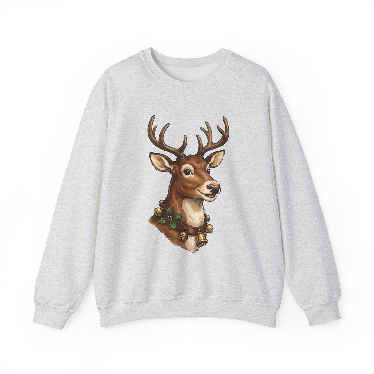Stag Christmas Fauna Gift Cartoon Deer Xmas Fan Reindeer Hand Painted Holiday Bells Sweatshirt