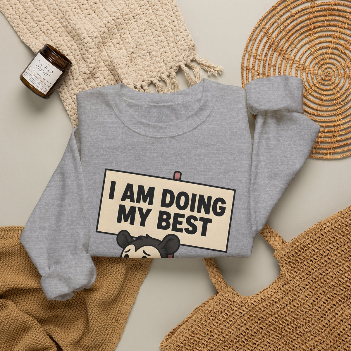 Possum Drawing Sweatshirt Funny Creatures Gift Women Animated Sweatshirt Opossum Sweatshirt Humor Fan Cartoon Sweatshirt Animal Graphic Doodle Demonstration