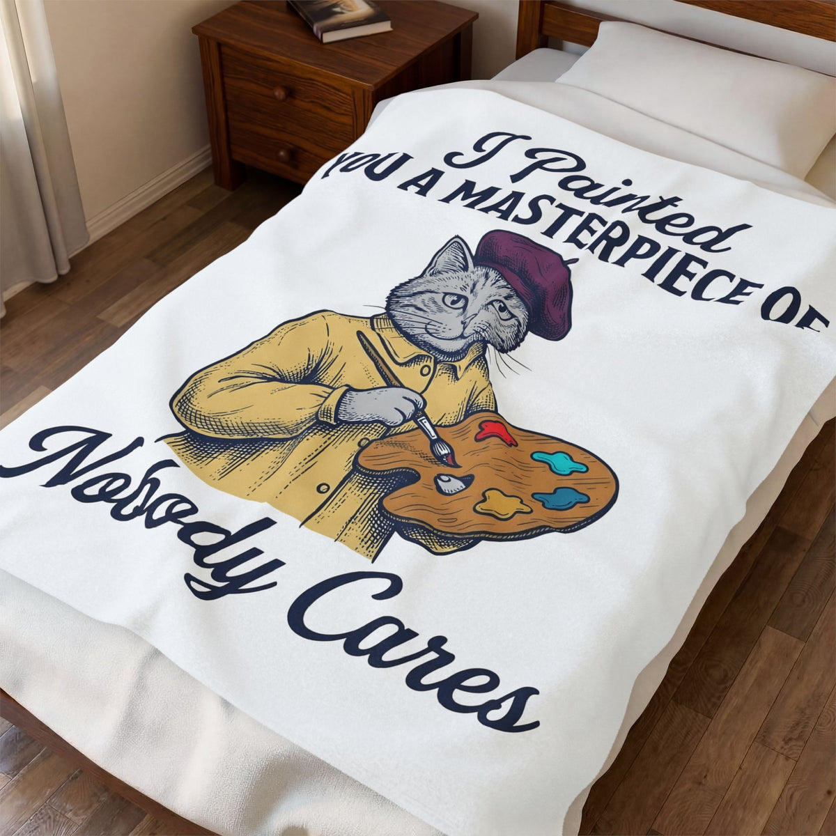 Artist Cat Blanket Cat Humor Gift Women Vintage Blanket Kitty Cat Blanket Feline Fan Retro Blanket Funny Graphic Hand Drawn Paint Palette Blanket