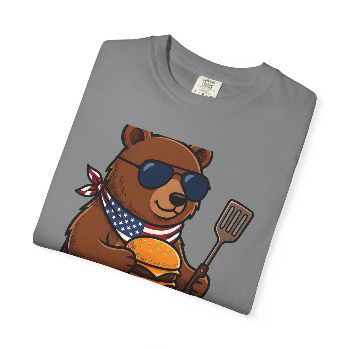 Bear Sandwich T-Shirt 4th Of July Grilling Gift Women Comic T-Shirt Sandwich T-Shirt Independence Fan Cartoon T-Shirt Barbecue Graphic Vintage