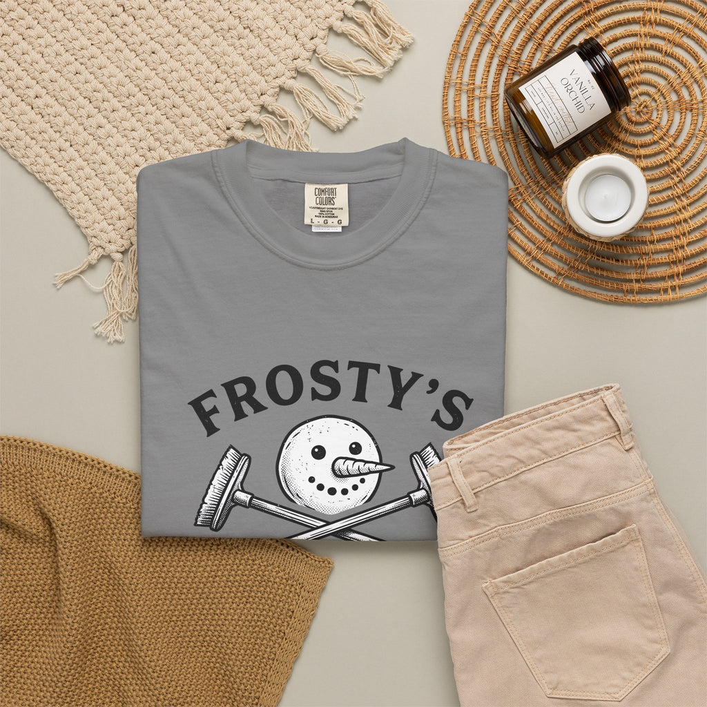 Snowman Face T-Shirt Christmas Exercise Gift Women Old School T-Shirt Frosty T-Shirt Xmas Fan Retro T-Shirt Fitness Graphic Outline Brush Broom