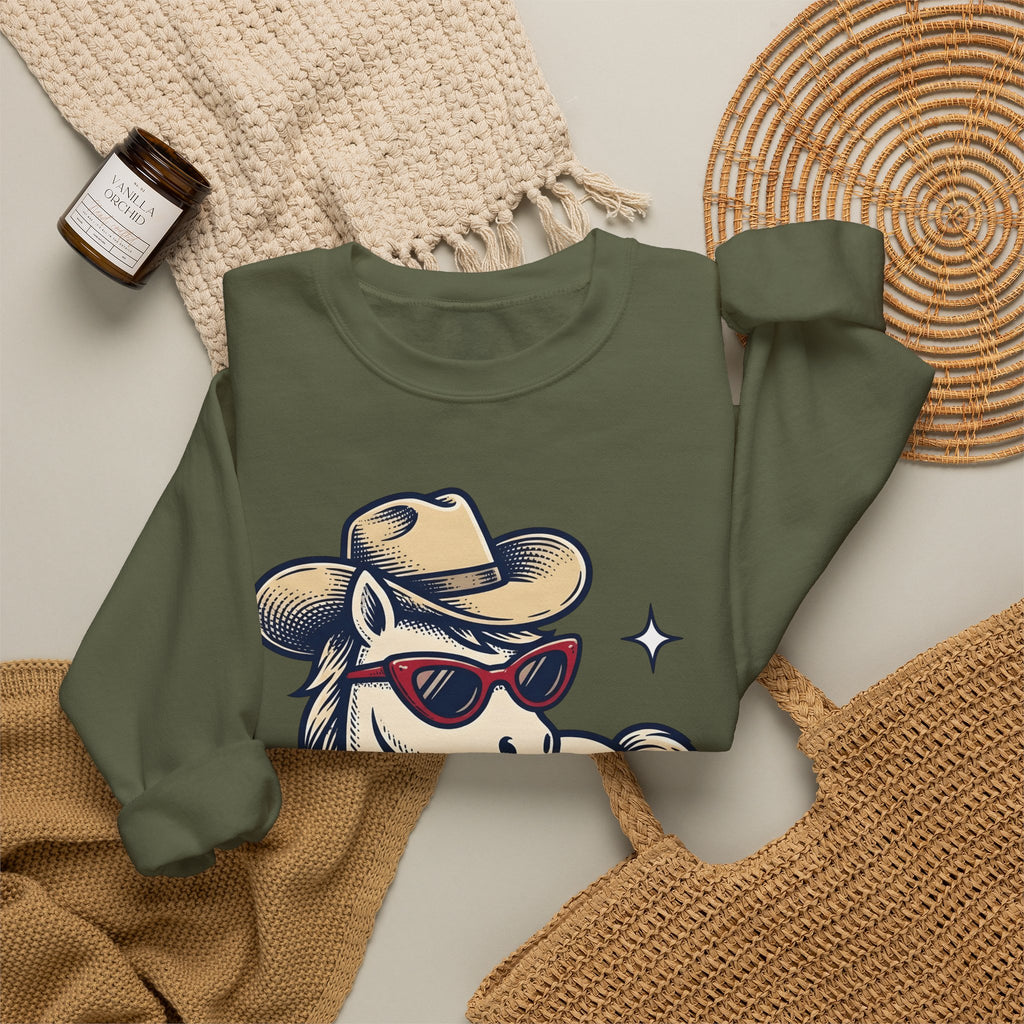 Horse Cowboy Hat Sweatshirt Cowgirl Cowboy Gift Women Classic Sweatshirt Equine Sweatshirt Rodeo Fan Western Sweatshirt Cowboy Graphic Line Art Eyeglasses