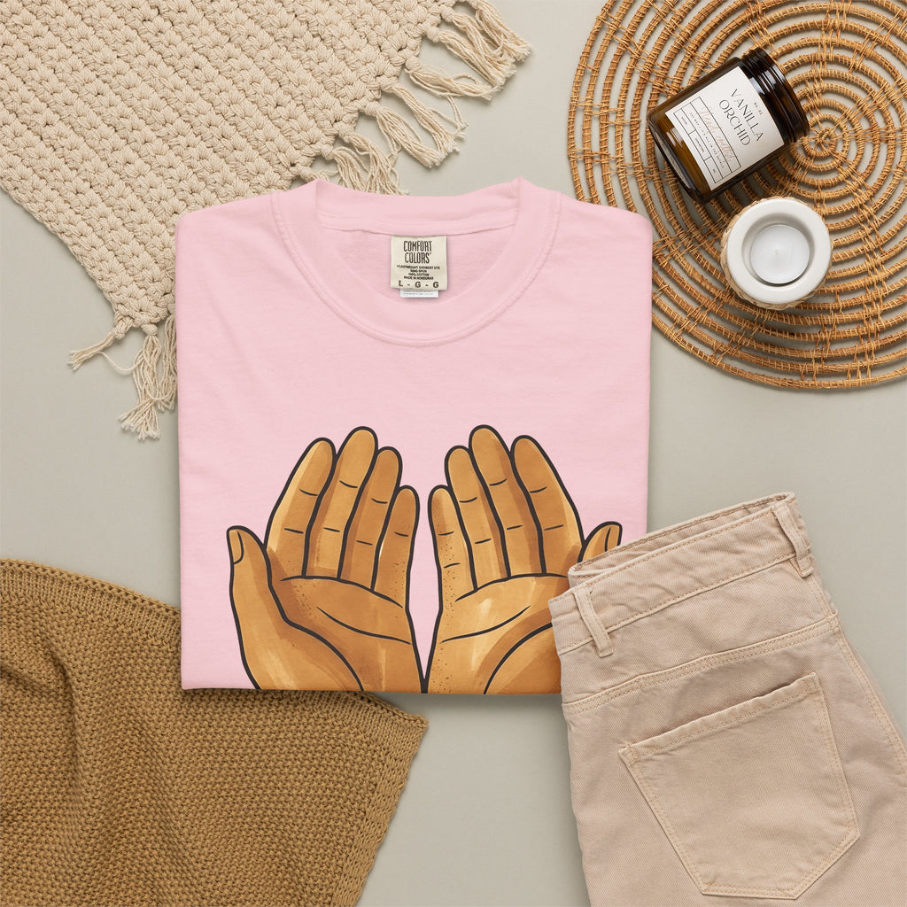 Open Palms T-Shirt Support Thanks Gift Women Sketch T-Shirt Hands T-Shirt Caregiver Enthusiast Drawing Illustration Gratitude Graphic Simple