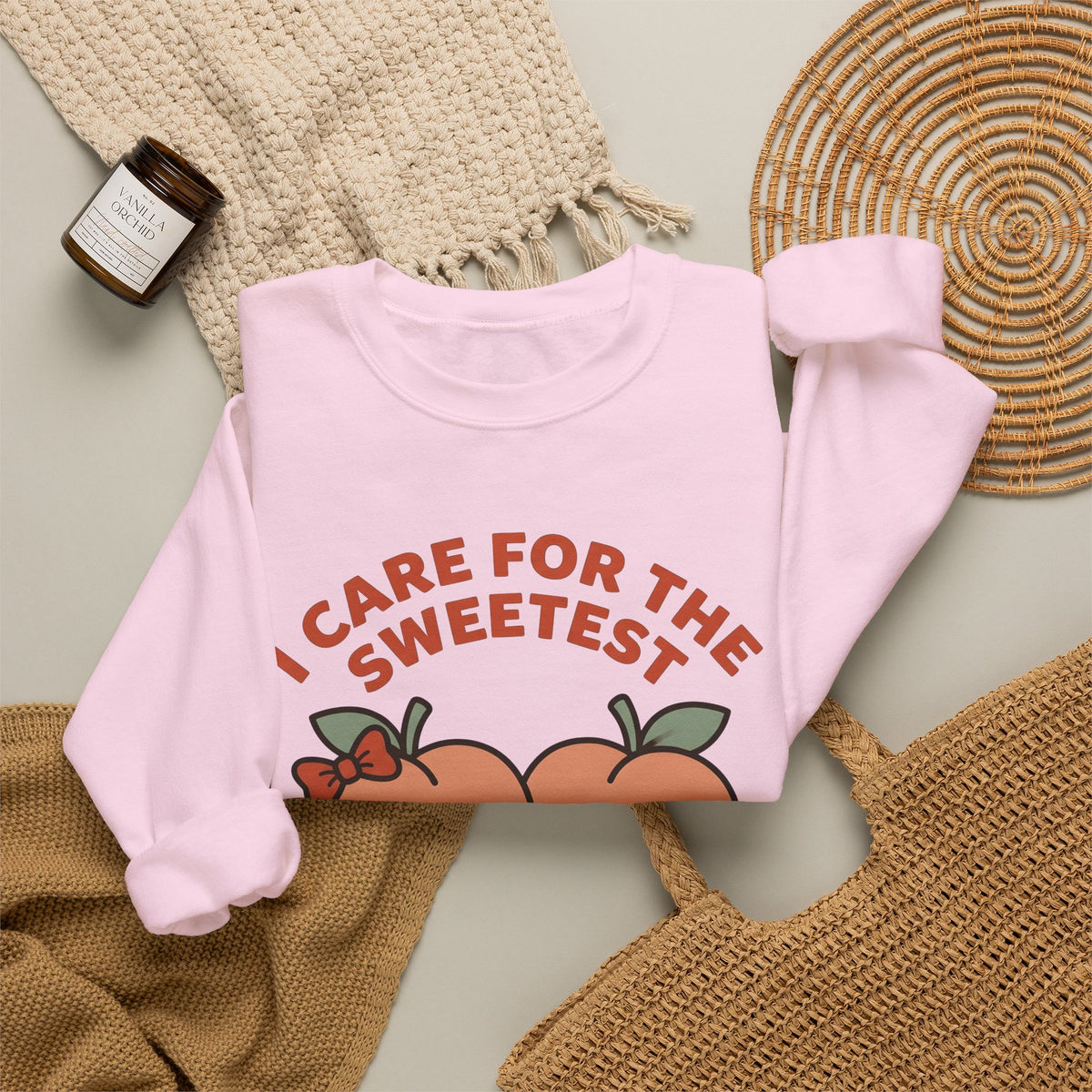 Adorable Peach Design Sweatshirt Nurses Gratitude Gift Women Chibi Sweatshirt Peach Sweatshirt Nurse Enthusiast Cartoon Sweatshirt Appreciation Graphic Comic