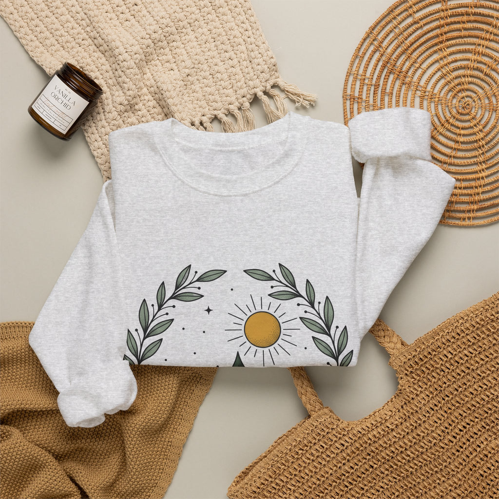 Fir Tree Sweatshirt Nature Wilderness Gift Women Leaf Sweatshirt Pine Sweatshirt Outdoors Enthusiast Foliage Sweatshirt Bush Graphic Outline Bright Sun Sweatshirt