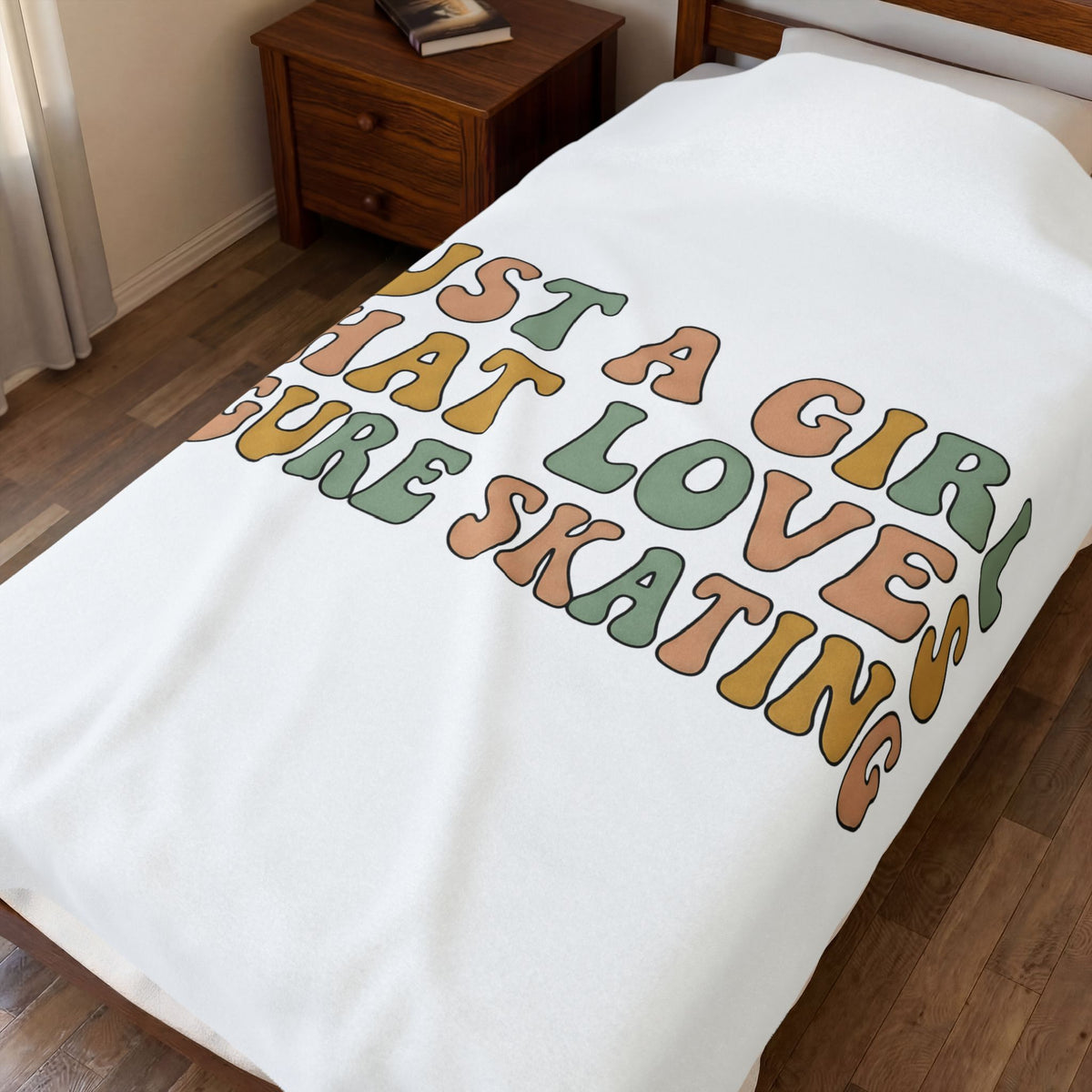 Classic Fun Font Blanket Figure Skating Sport Gift Women Cheerful Blanket Typography Blanket Skater Enthusiast Happy Blanket Athletic Graphic