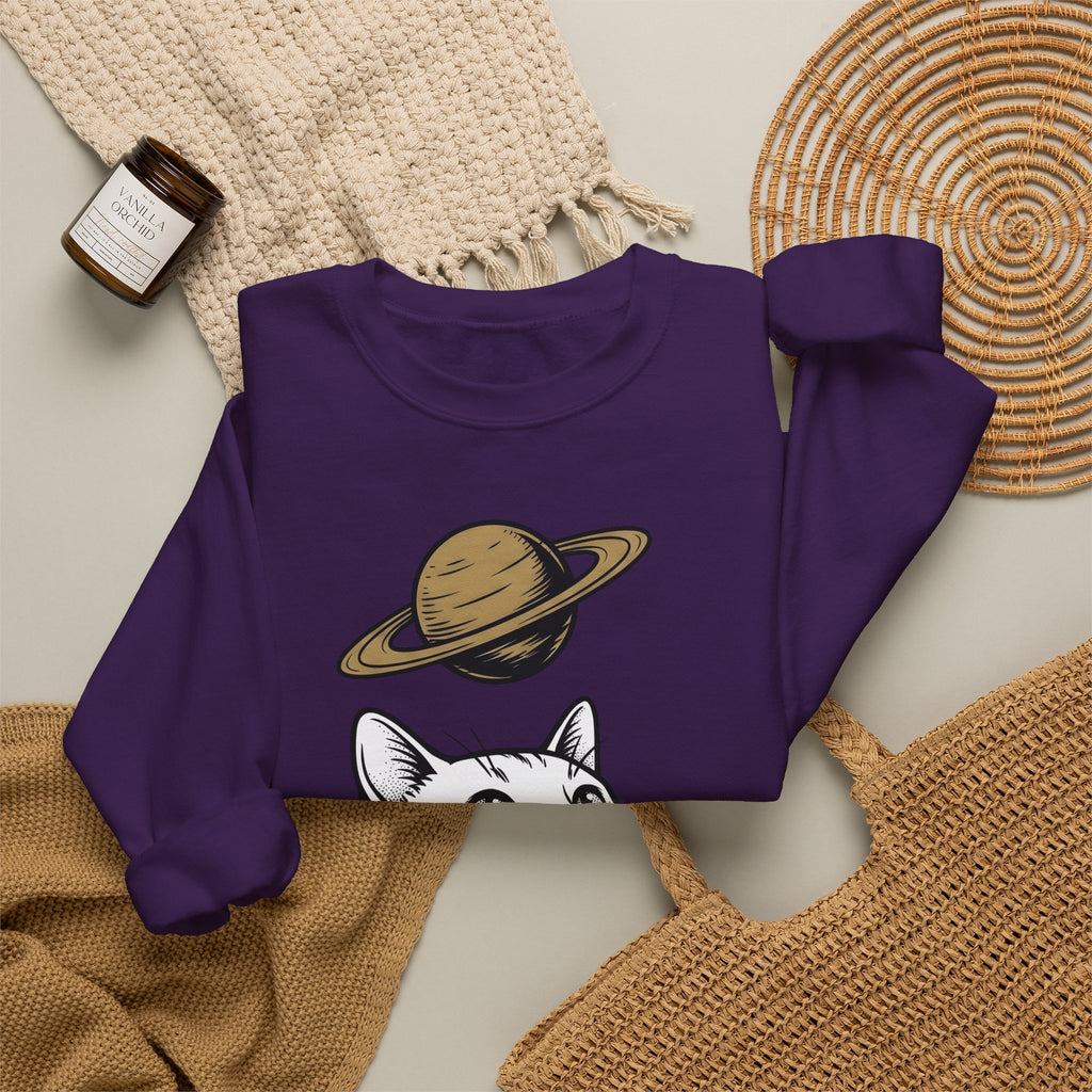Cat Graphic Sweatshirt Cat Space Gift Women Line Art Sweatshirt Kitten Sweatshirt Feline Fan Simple Sweatshirt Galaxy Graphic Minimalist Planet Sweatshirt
