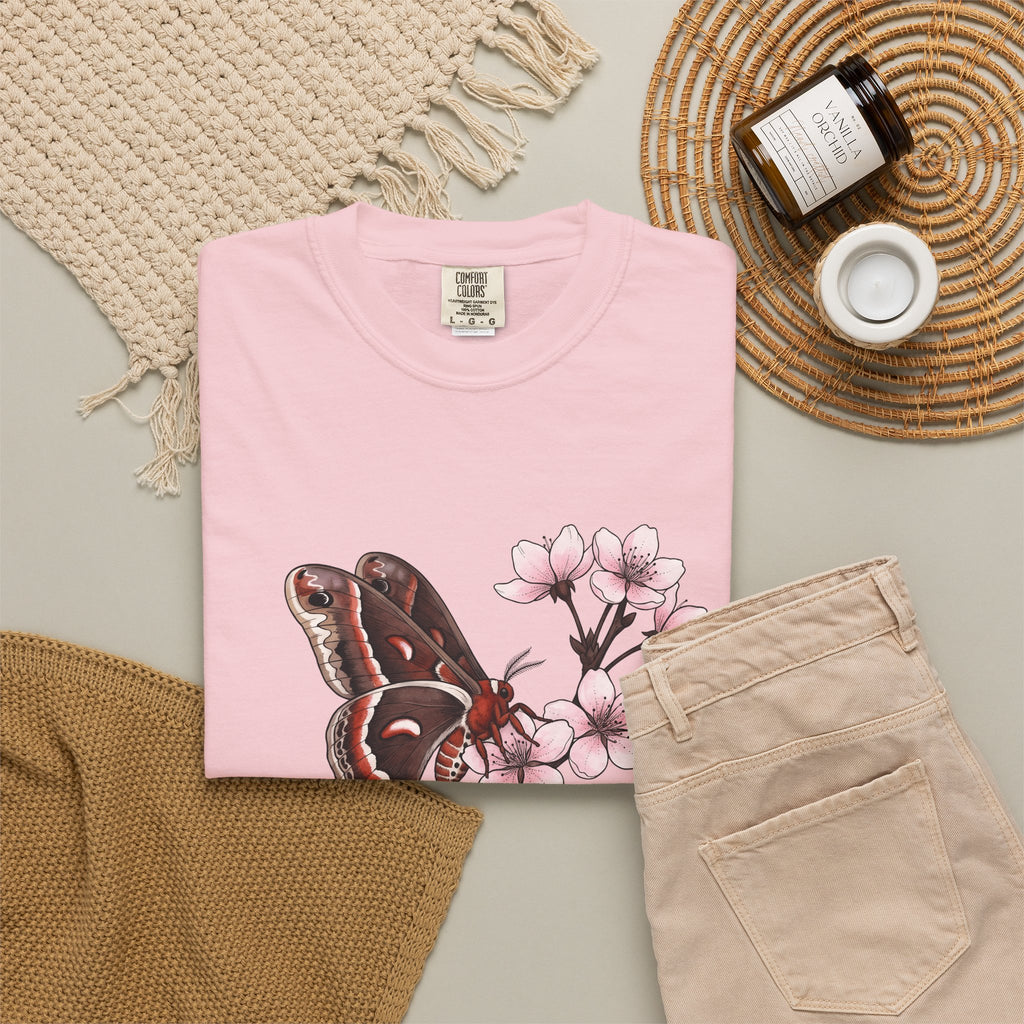 Butterfly Cherry Blossoms T-Shirt Boho Chic Nature Gift Women Botanical T-Shirt Butterfly T-Shirt Hippie Fan Illustrative T-Shirt Environmental
