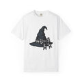 Witch Hat T-Shirt Halloween Sorcery Gift Women Cartoon T-Shirt Wizard Hat T-Shirt Halloween Fan Comic T-Shirt Magic Graphic Silhouette Gingham Bow