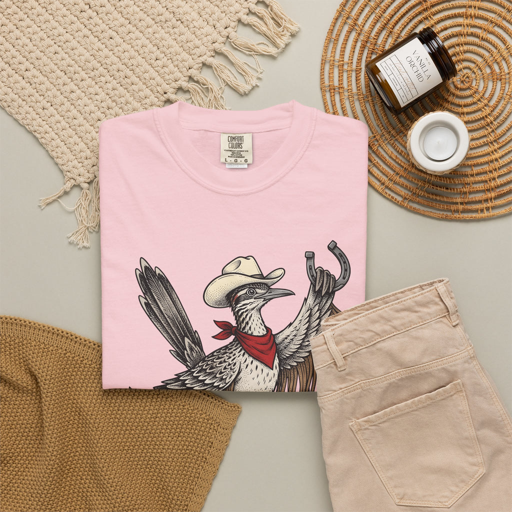 Cowboy Bird T-Shirt Cowgirl Country Gift Women Hand Drawn T-Shirt Rodeo T-Shirt Cowgirl Fan Illustrated T-Shirt Rural Graphic Cartoon Horseshoe