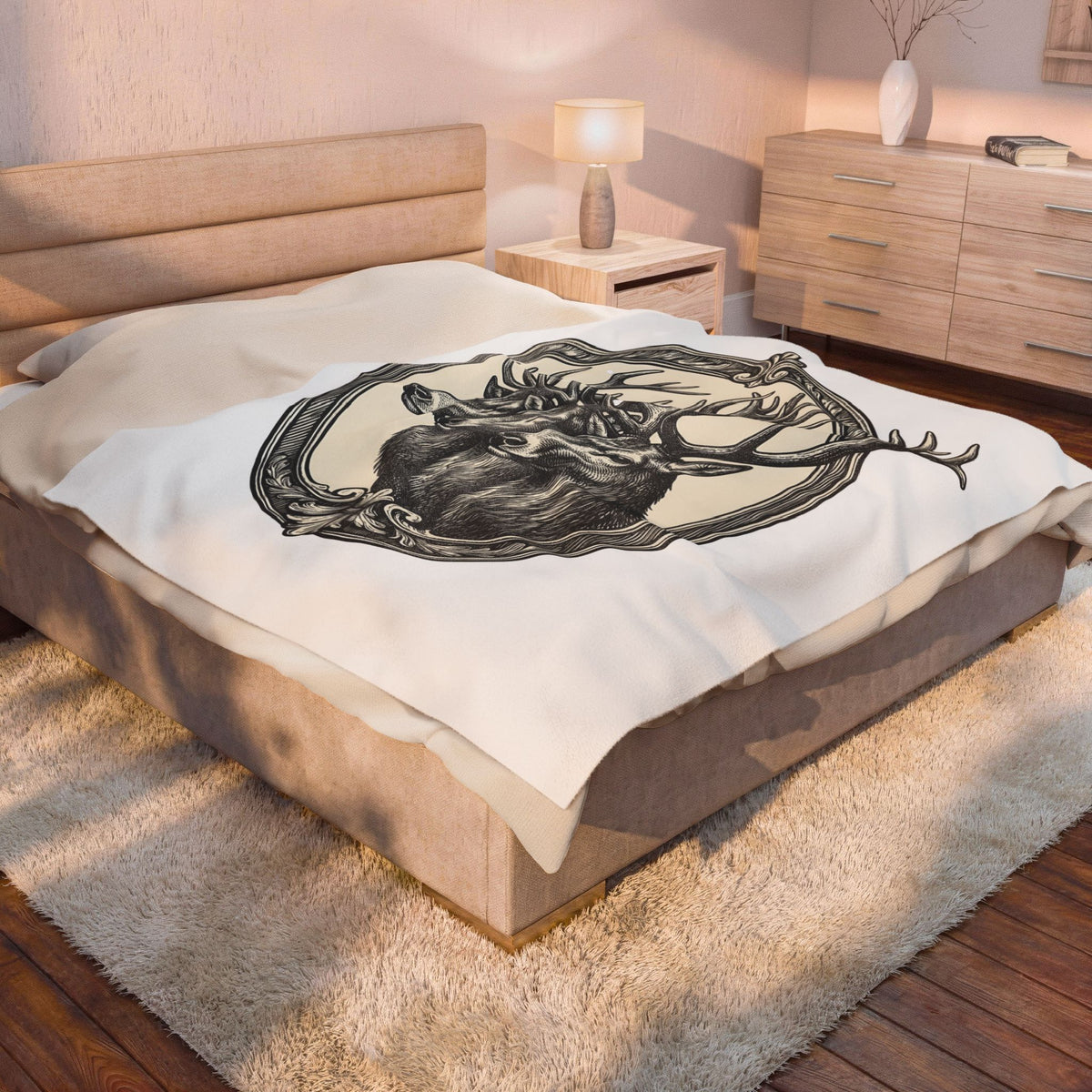 Stag Trio Boho Chic Nature Gift Vintage Deer Bohemian Fan Retro Wilderness Hand Drawn Blanket