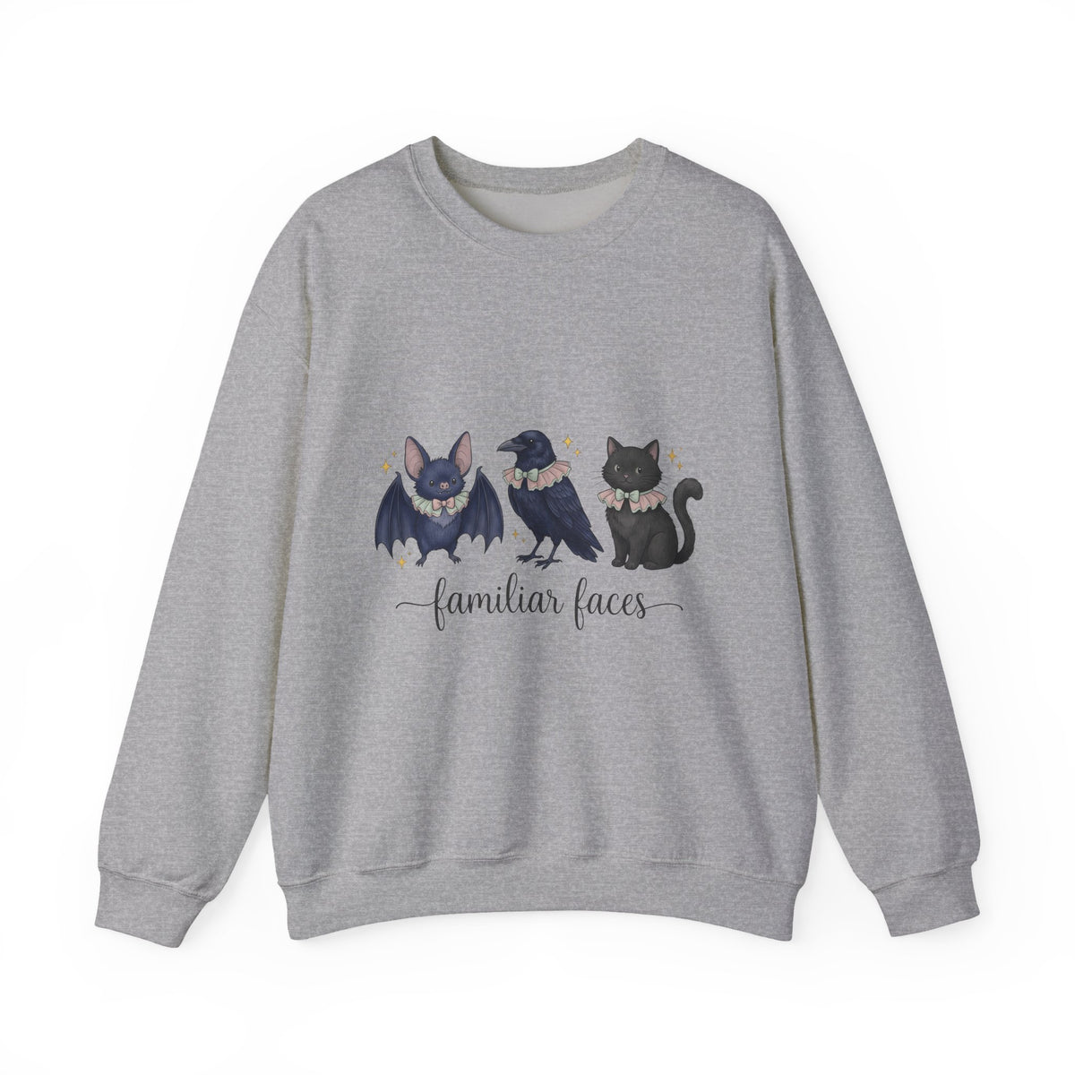Bat Crow Cat Sweatshirt Halloween Witch Gift Women Cute Sweatshirt Animal Sweatshirt Spooky Fan Cartoon Sweatshirt Magical Graphic Hand