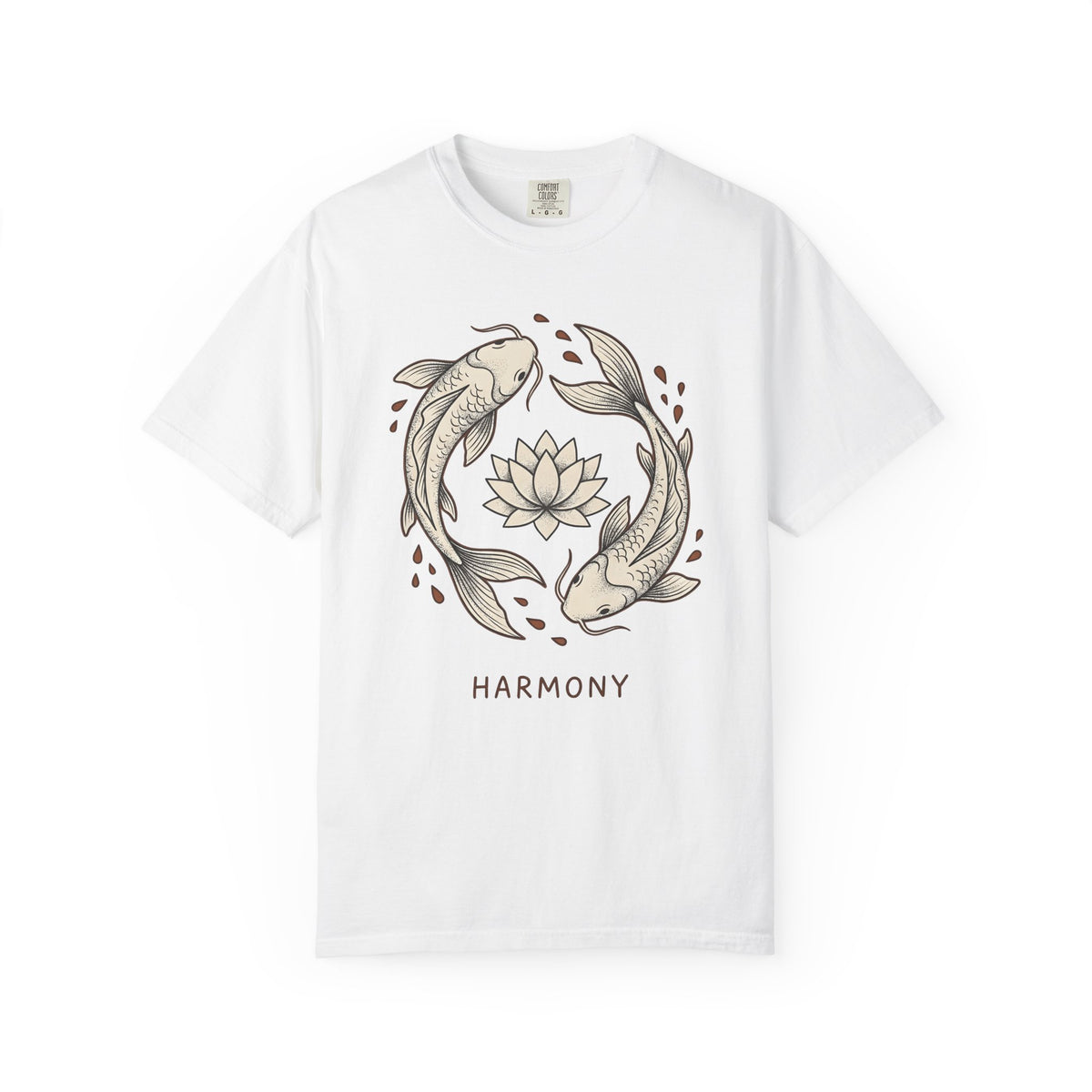Koi Fish T-Shirt Koi Fish Calm Gift Women Folk Art T-Shirt Carp T-Shirt Koi Fan Naïve Art T-Shirt Serene Graphic Outline Flower T-Shirt