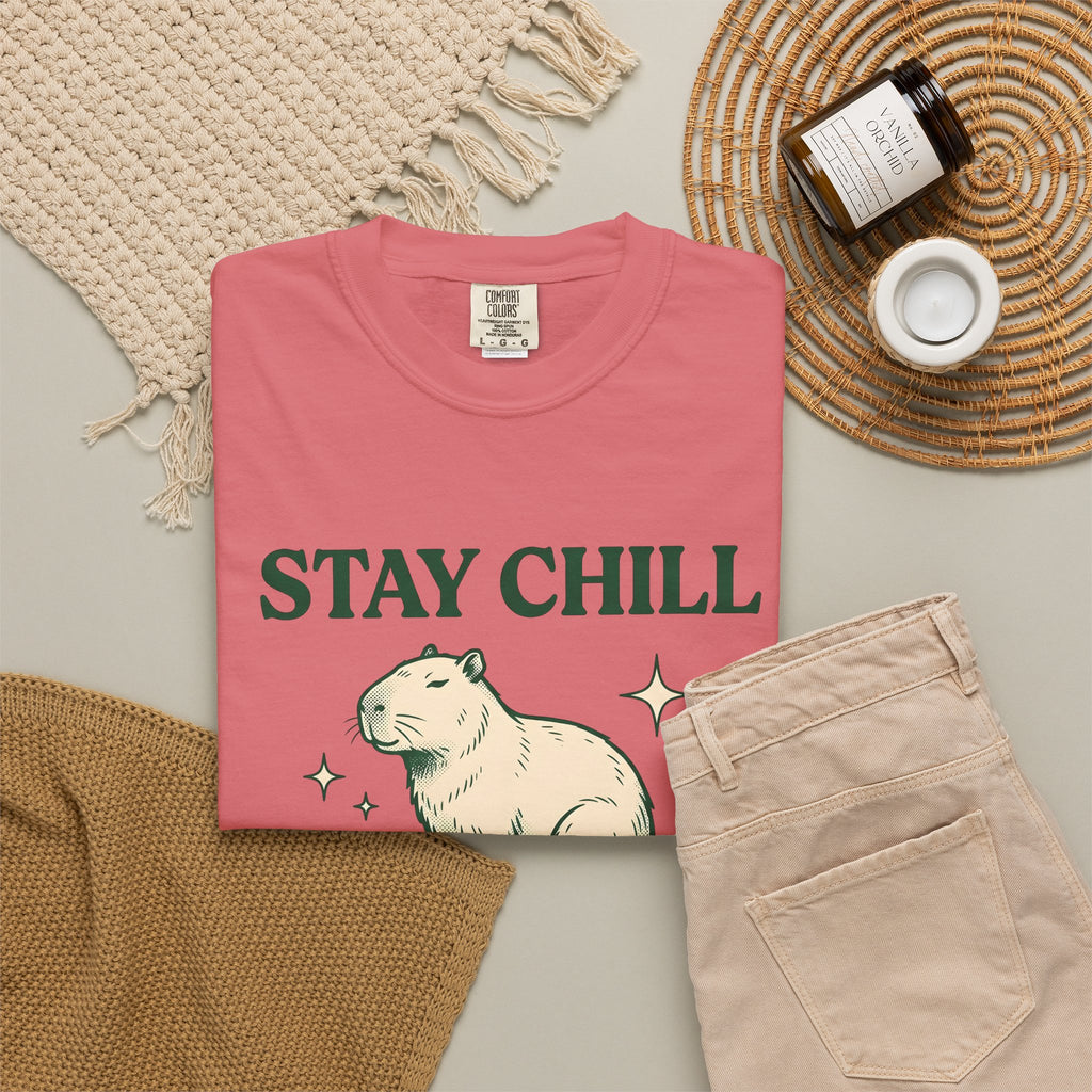 Capybara T-Shirt Capybara Creatures Gift Women Sketch T-Shirt Rodent T-Shirt Capybara Fan Guinea Pig T-Shirt Animal Graphic Cartoon Lotus Leaf