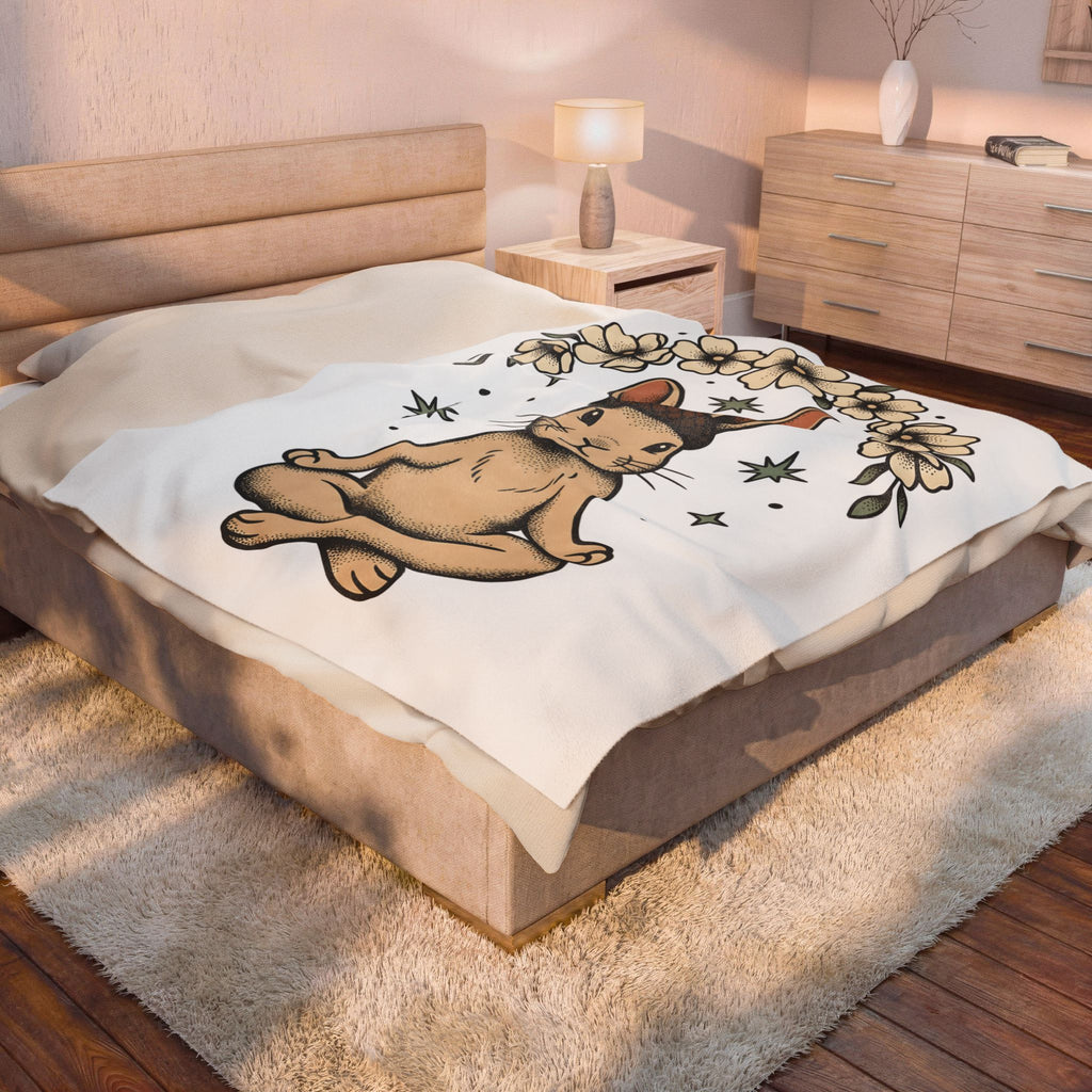 Peaceful Hare Blanket Yoga Critter Gift Women Folk Blanket Rabbit Blanket Yoga Enthusiast Folk Art Blanket Animal Graphic Line Art Garden Loop