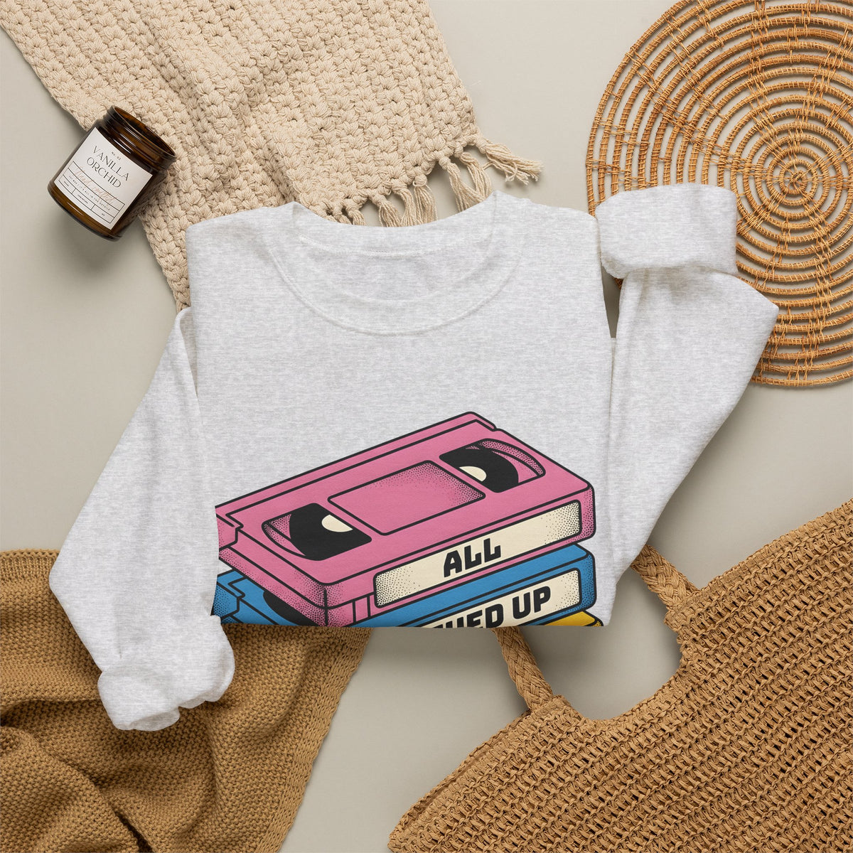 Vhs Tape Stack Sweatshirt St Valentine's Day Nostalgia Gift Women Retro Sweatshirt Videotape Sweatshirt Valentine Fan Vintage Sweatshirt Retro Illustration Pop