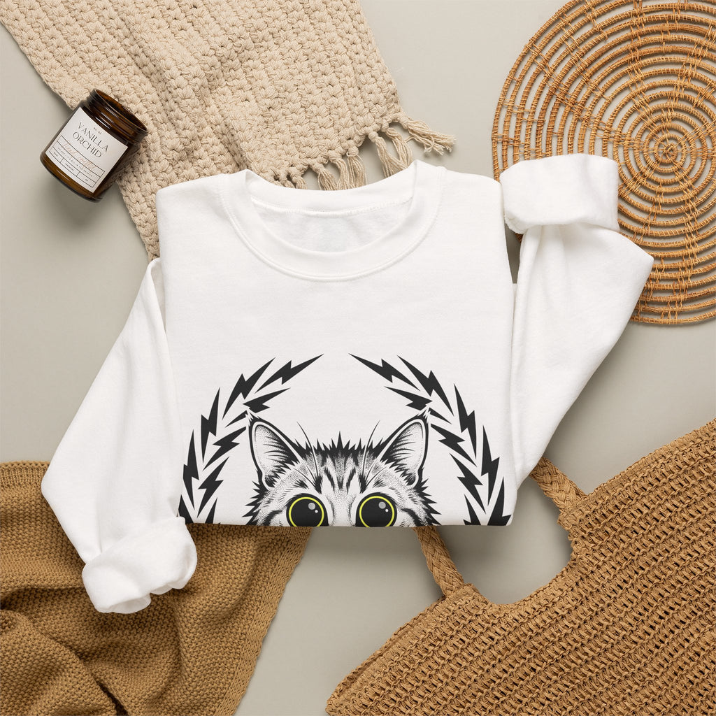 Striped Cat Cat Comedy Gift Modern Tabby Cat Feline Fan Retro Electric Sweatshirt