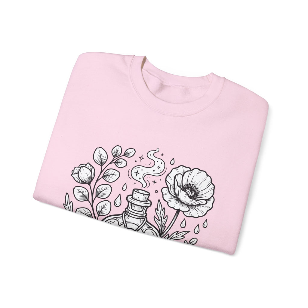 Magic Bottle Sweatshirt Halloween Spells Gift Women Sketch Sweatshirt Genie Bottle Sweatshirt Horror Fan Mystic Drawing Graphic Retro Flower Sweatshirt